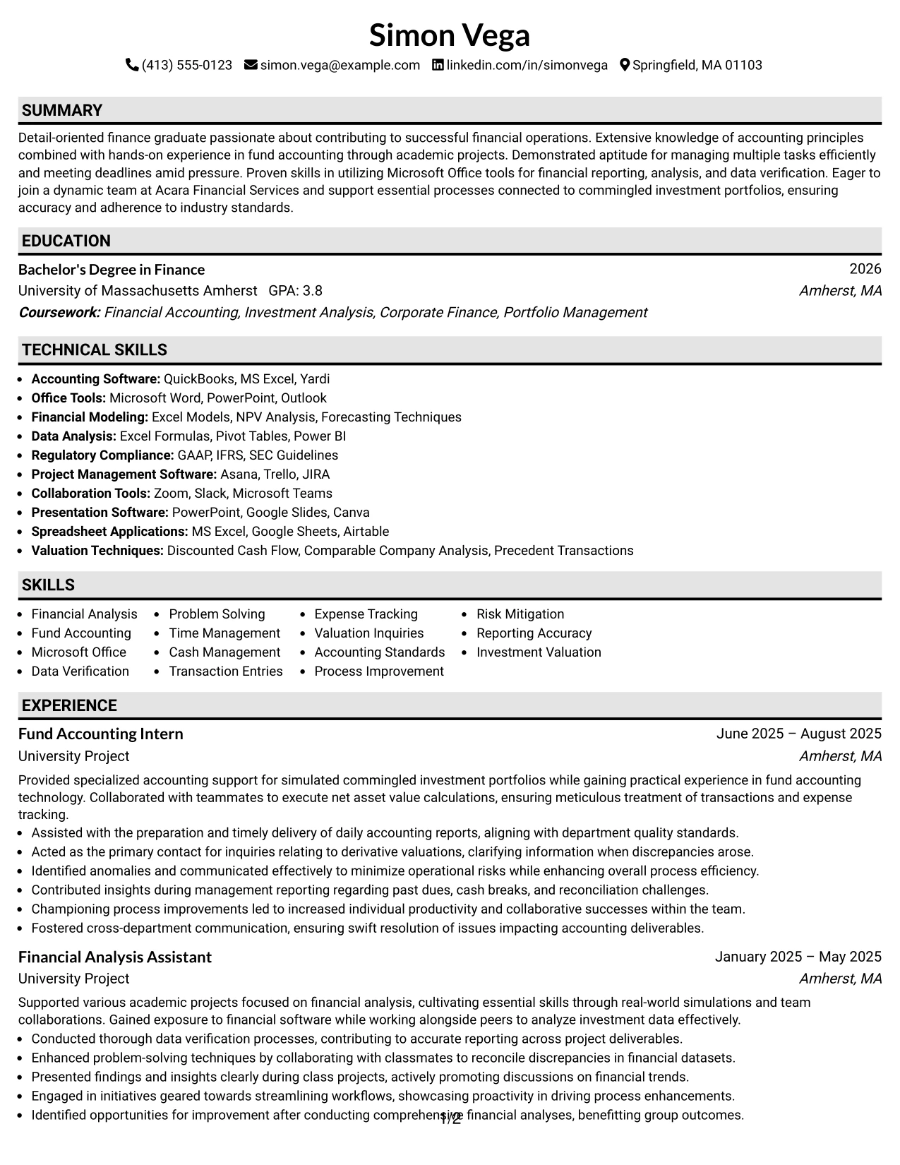 Resume Example Page 1