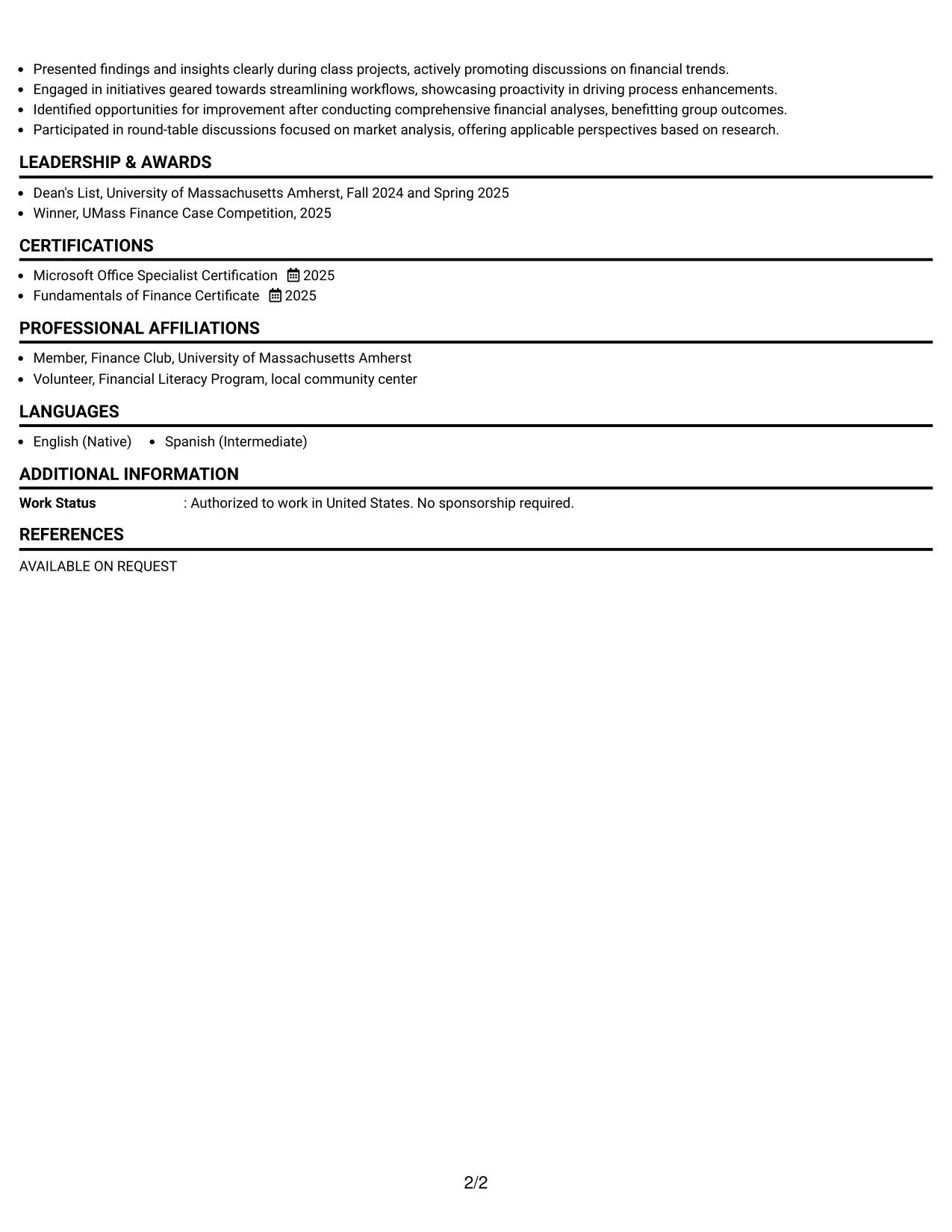 Resume Example Page 2