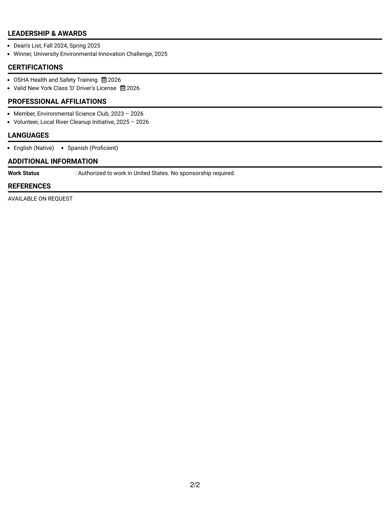 Resume Example Page 2