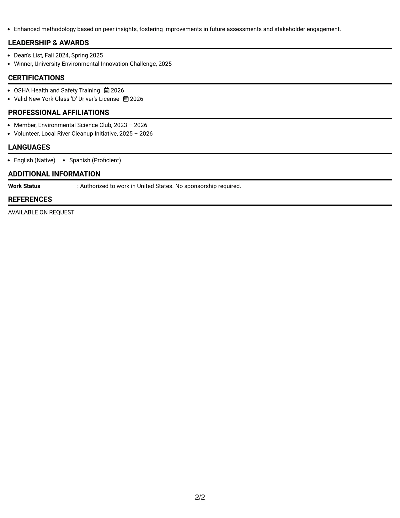 Resume Example Page 2