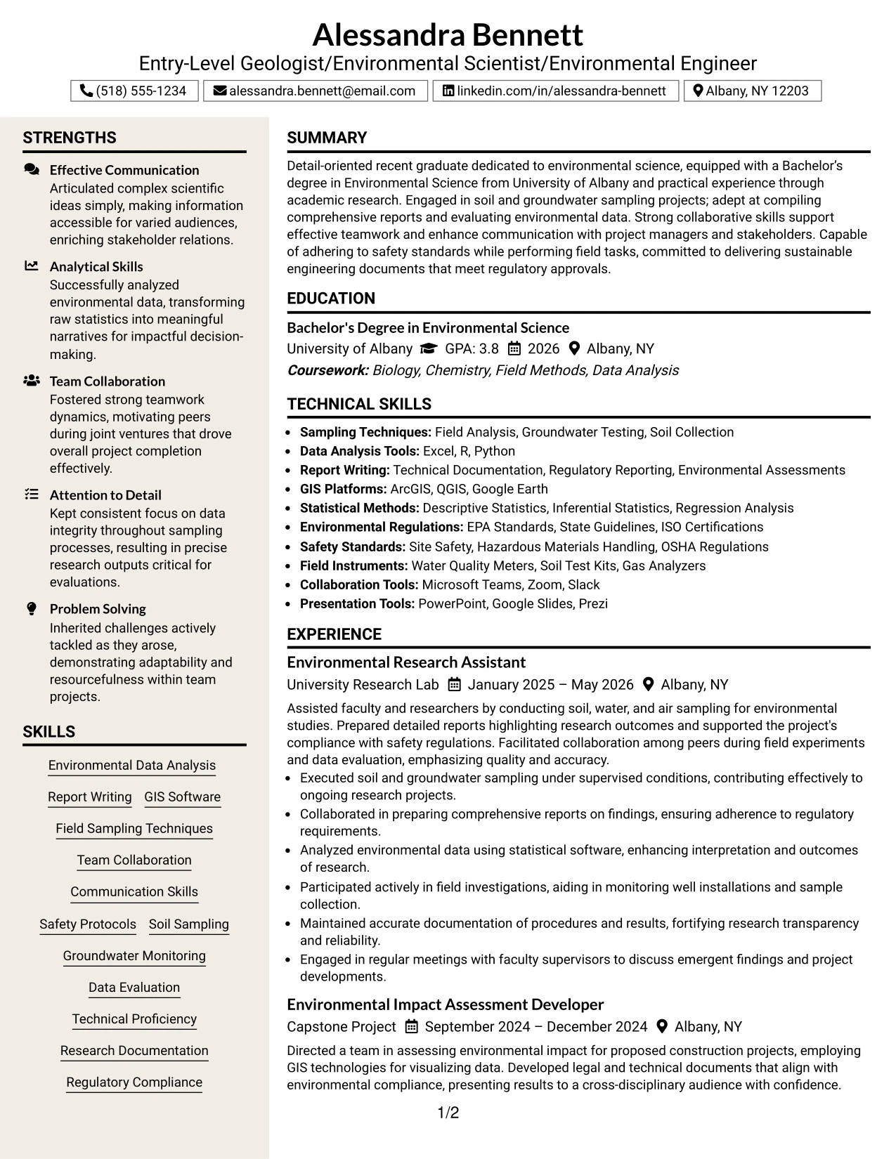 Resume Example Page 1