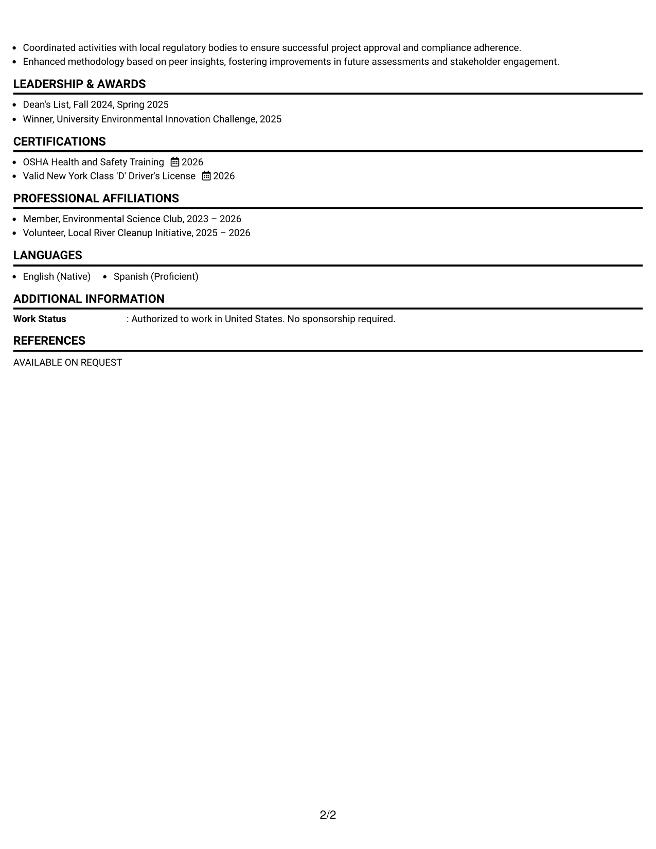 Resume Example Page 2