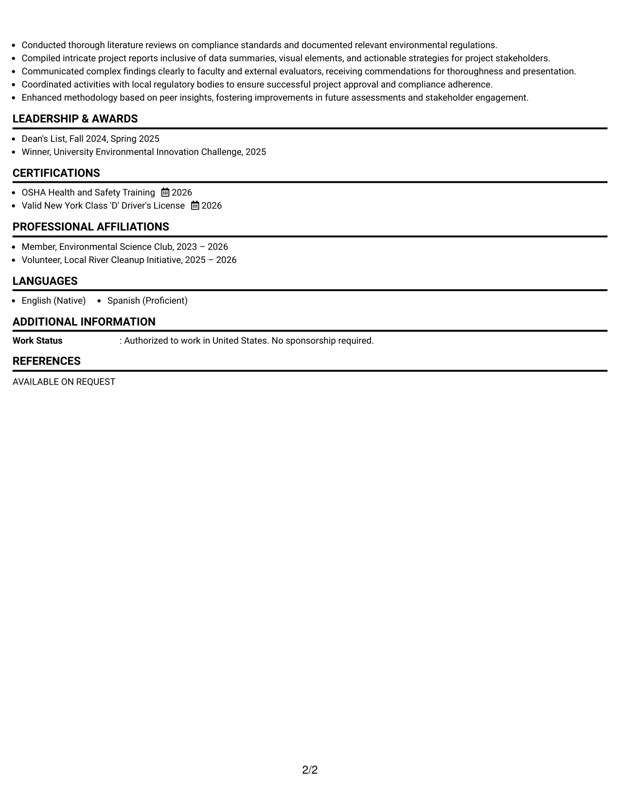 Resume Example Page 2