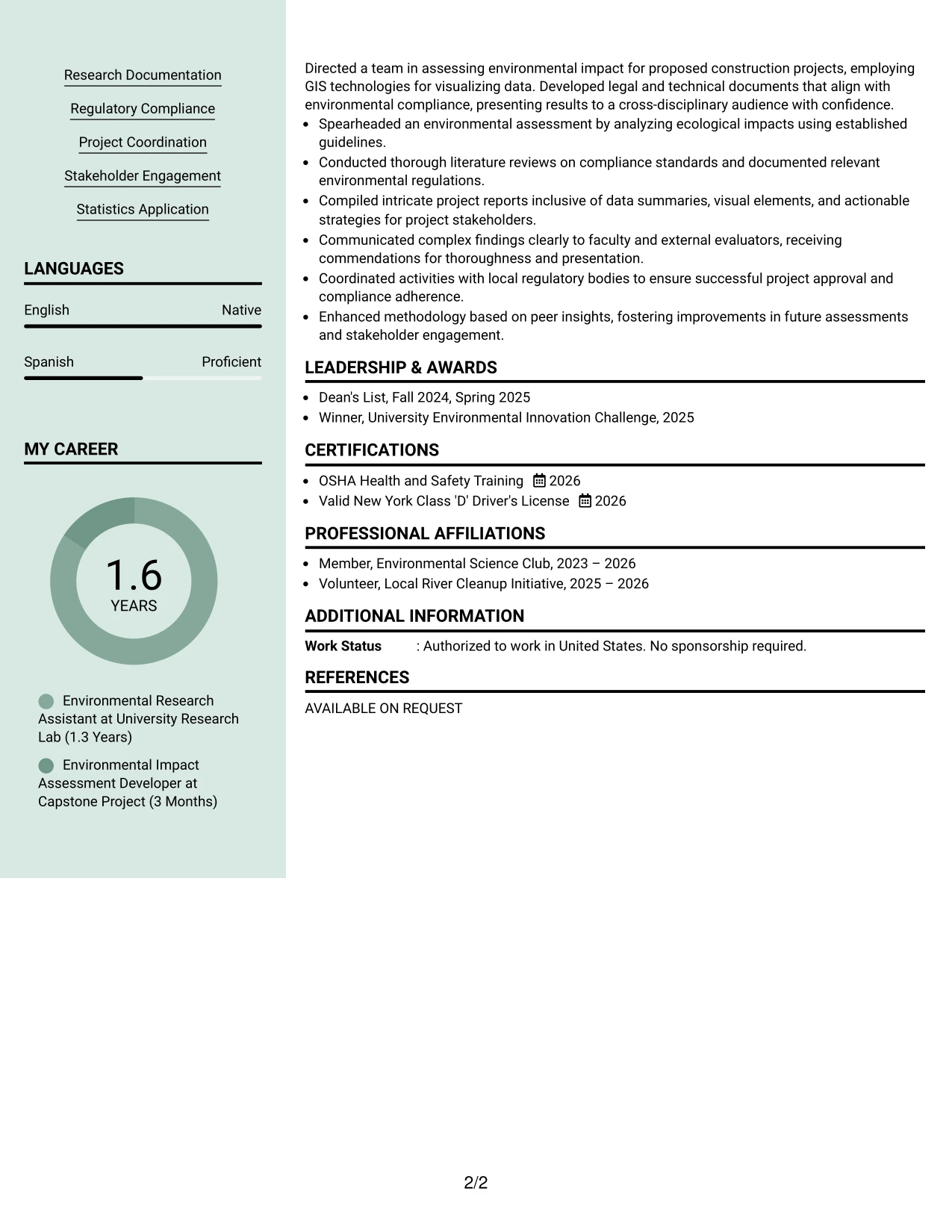Resume Example Page 2
