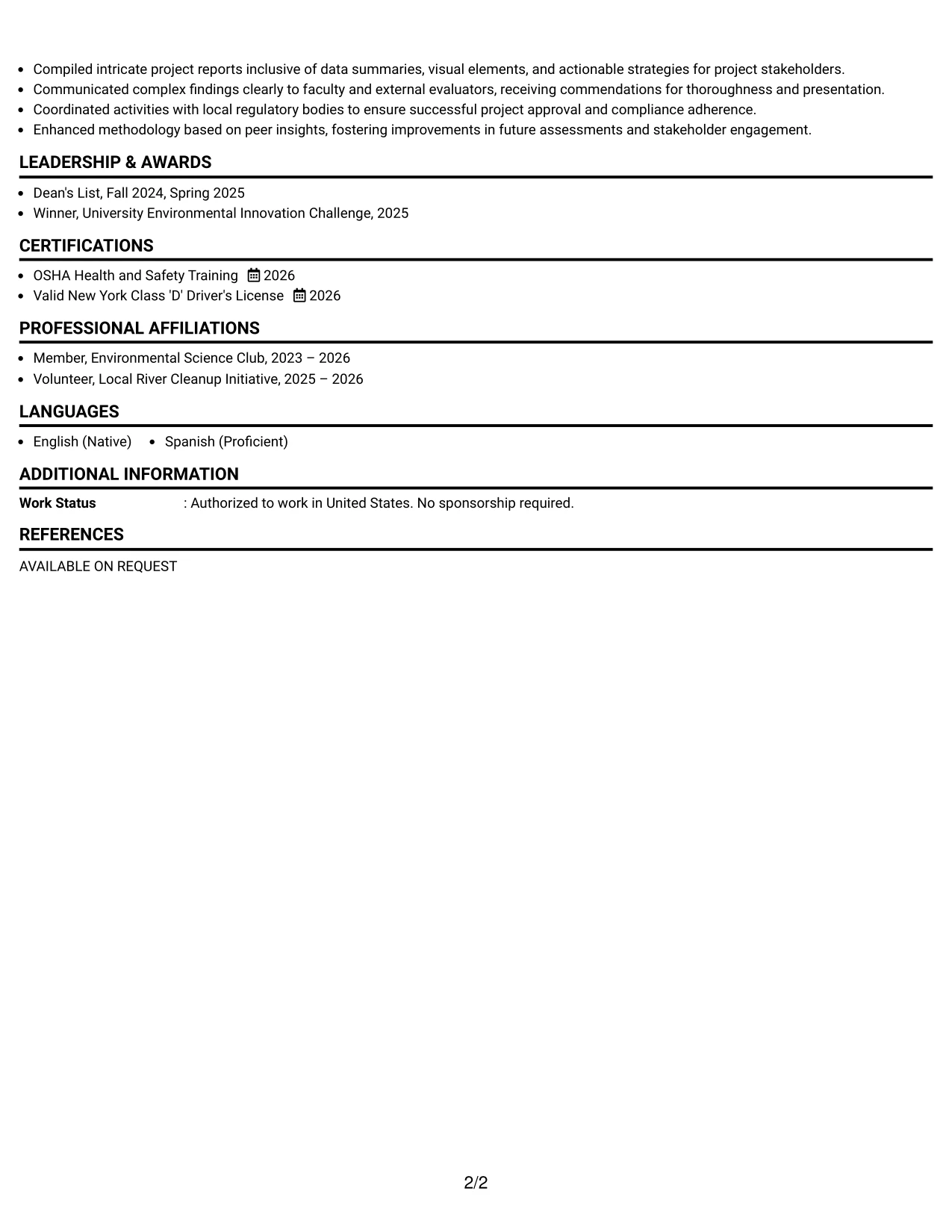 Resume Example Page 2