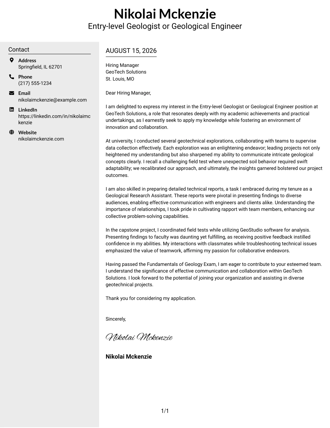 Resume Example Page 1