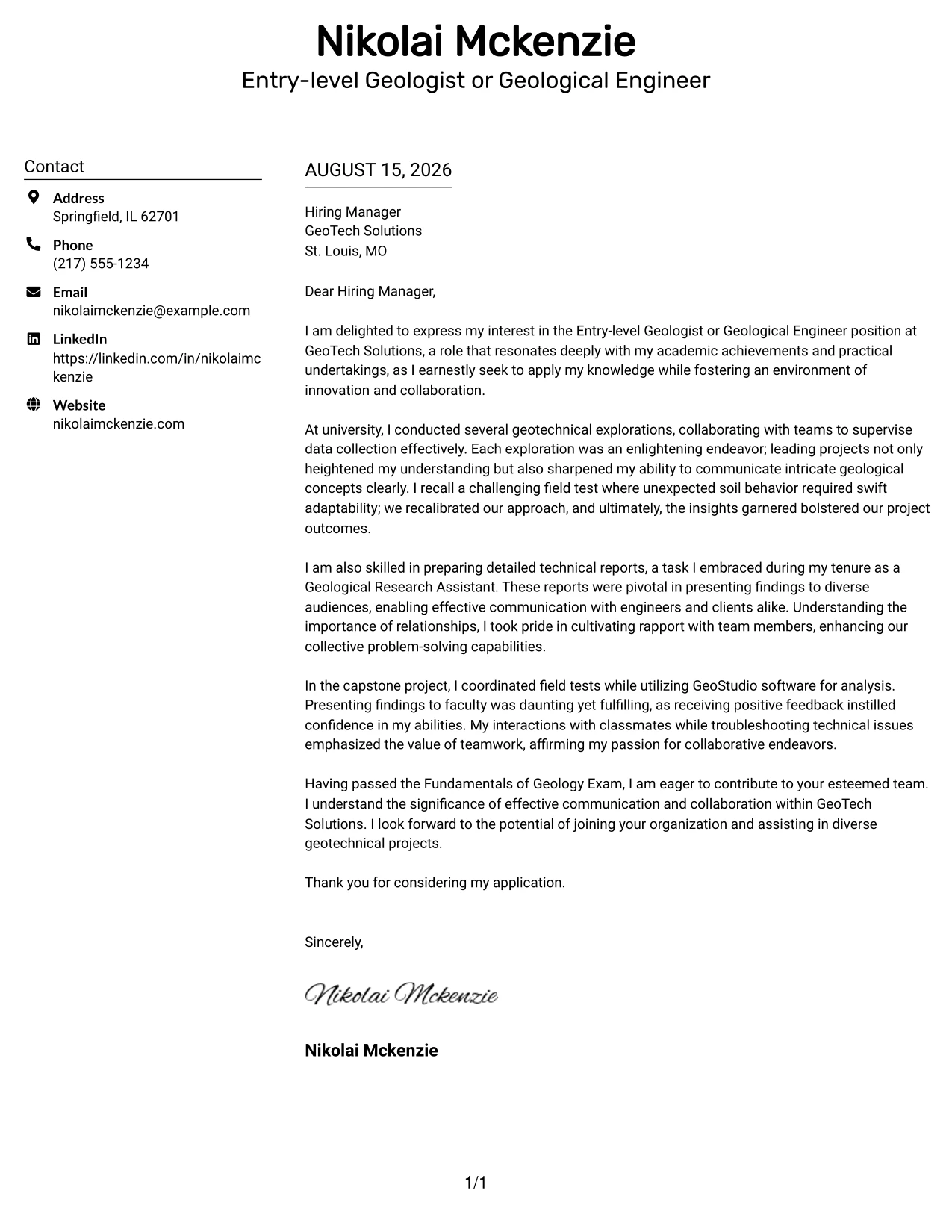 Resume Example Page 1