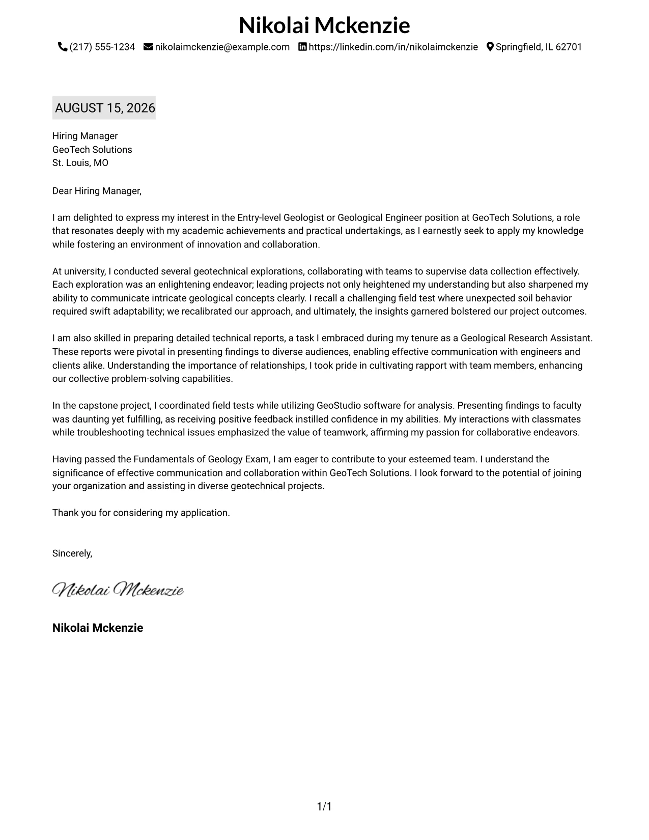 Resume Example Page 1