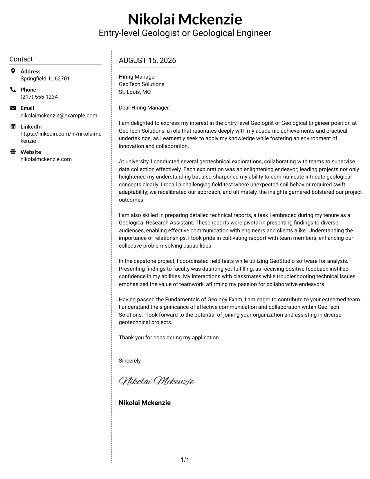 Resume Example Page 1