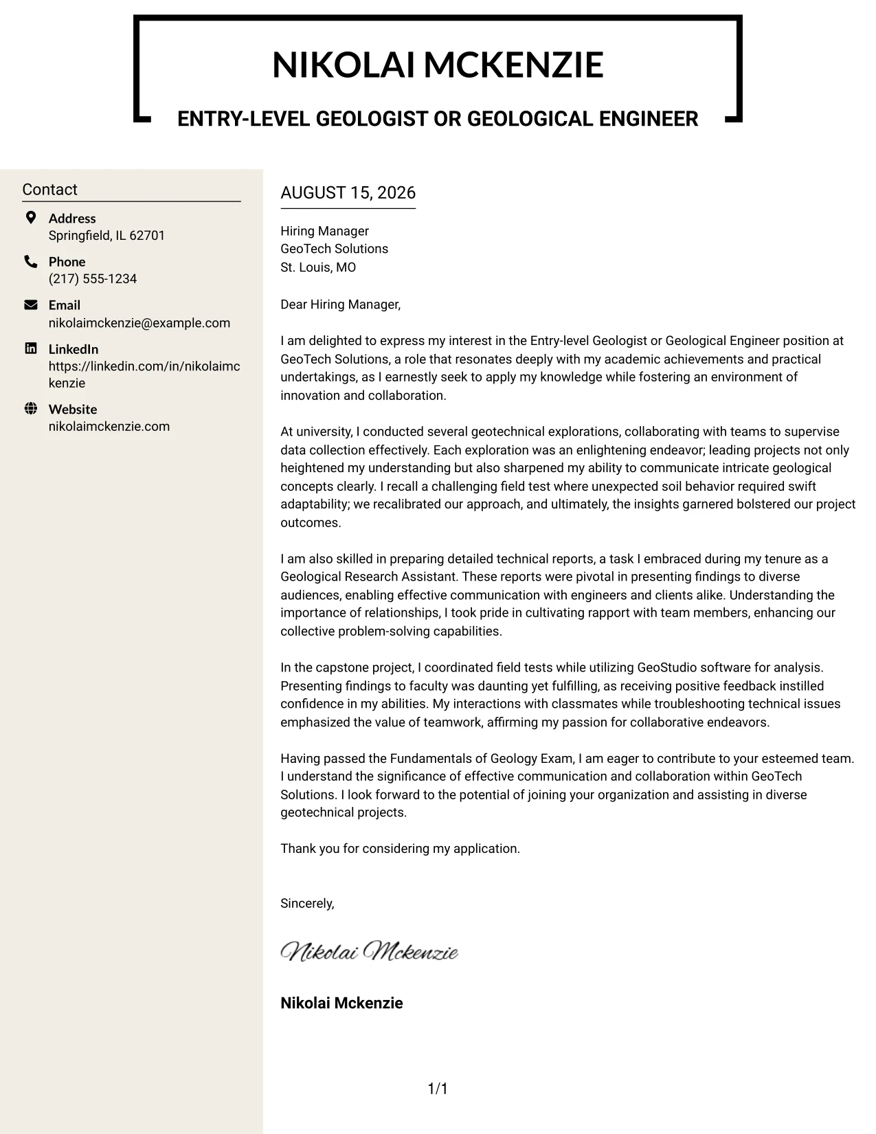 Resume Example Page 1