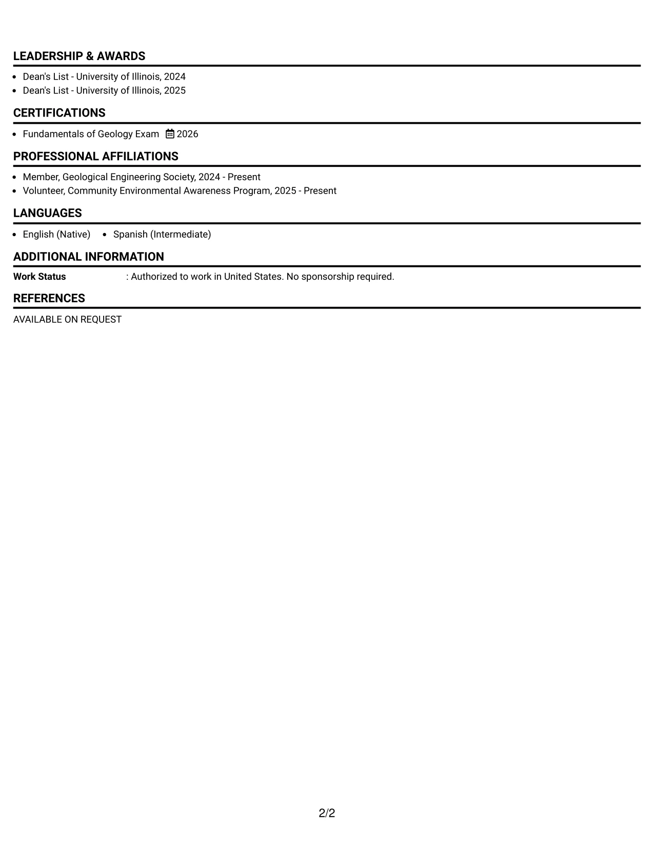 Resume Example Page 2