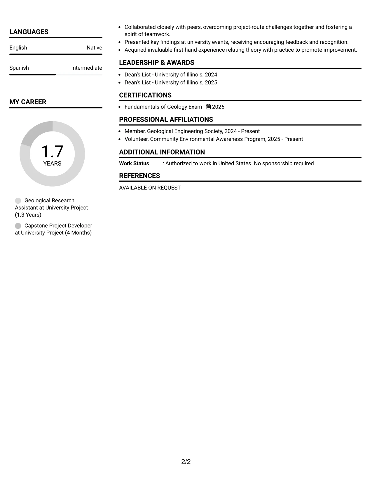 Resume Example Page 2
