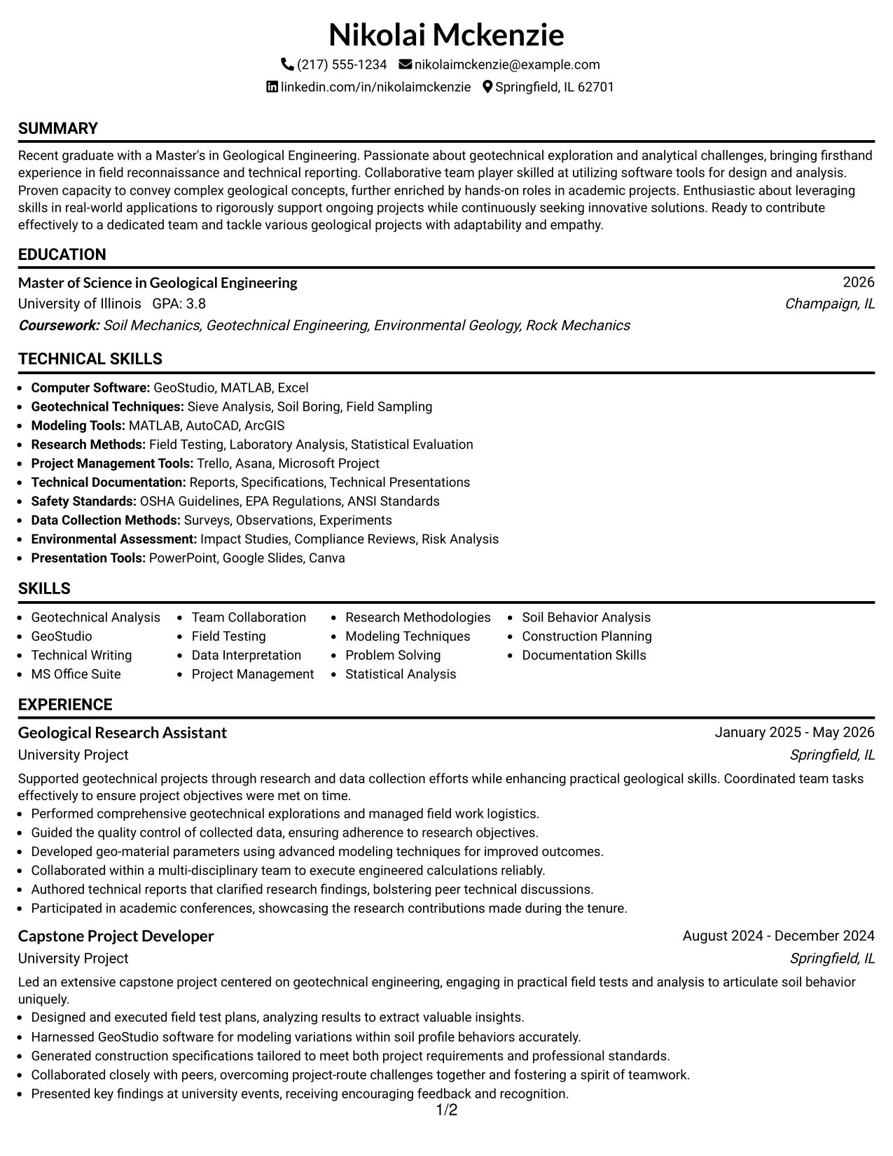 Resume Example Page 1