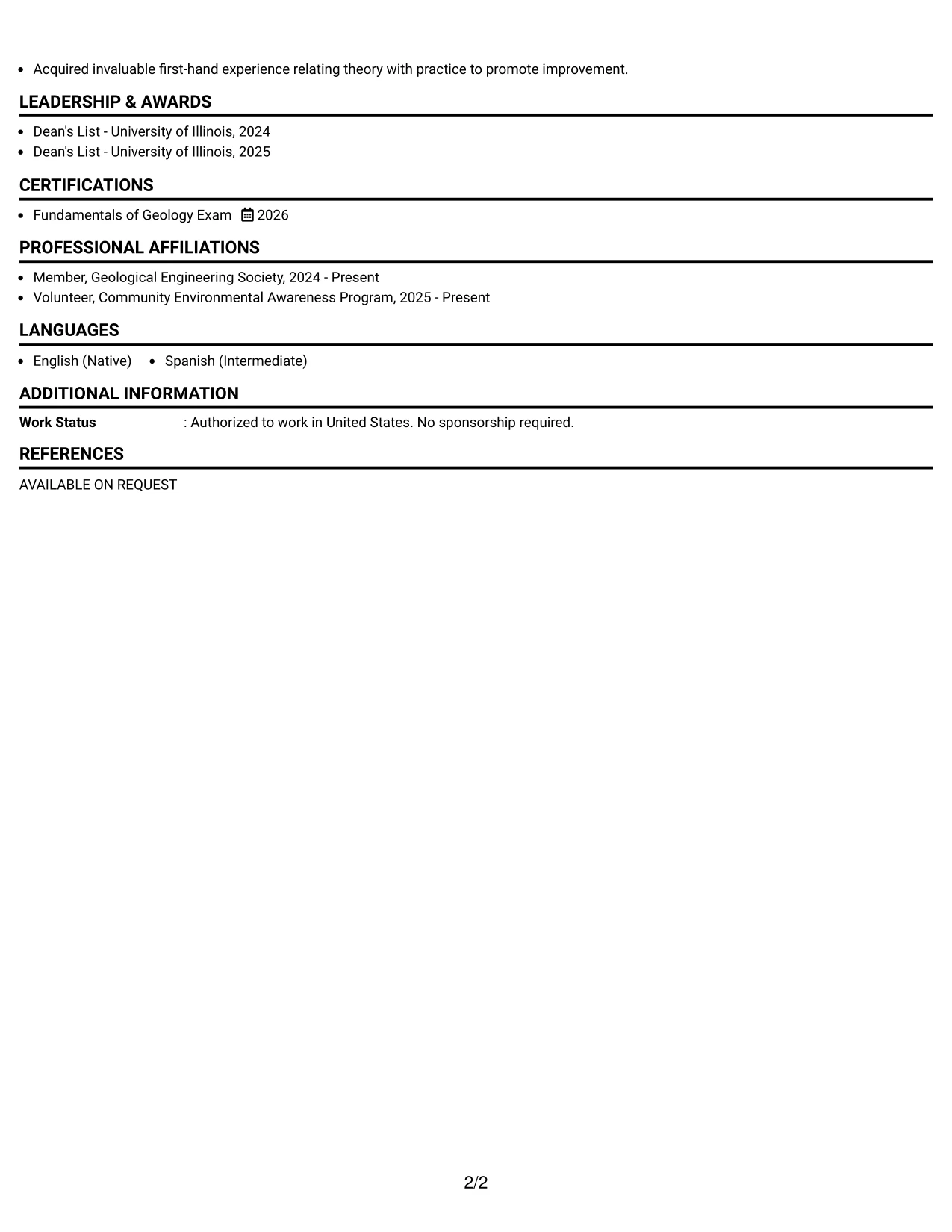 Resume Example Page 2