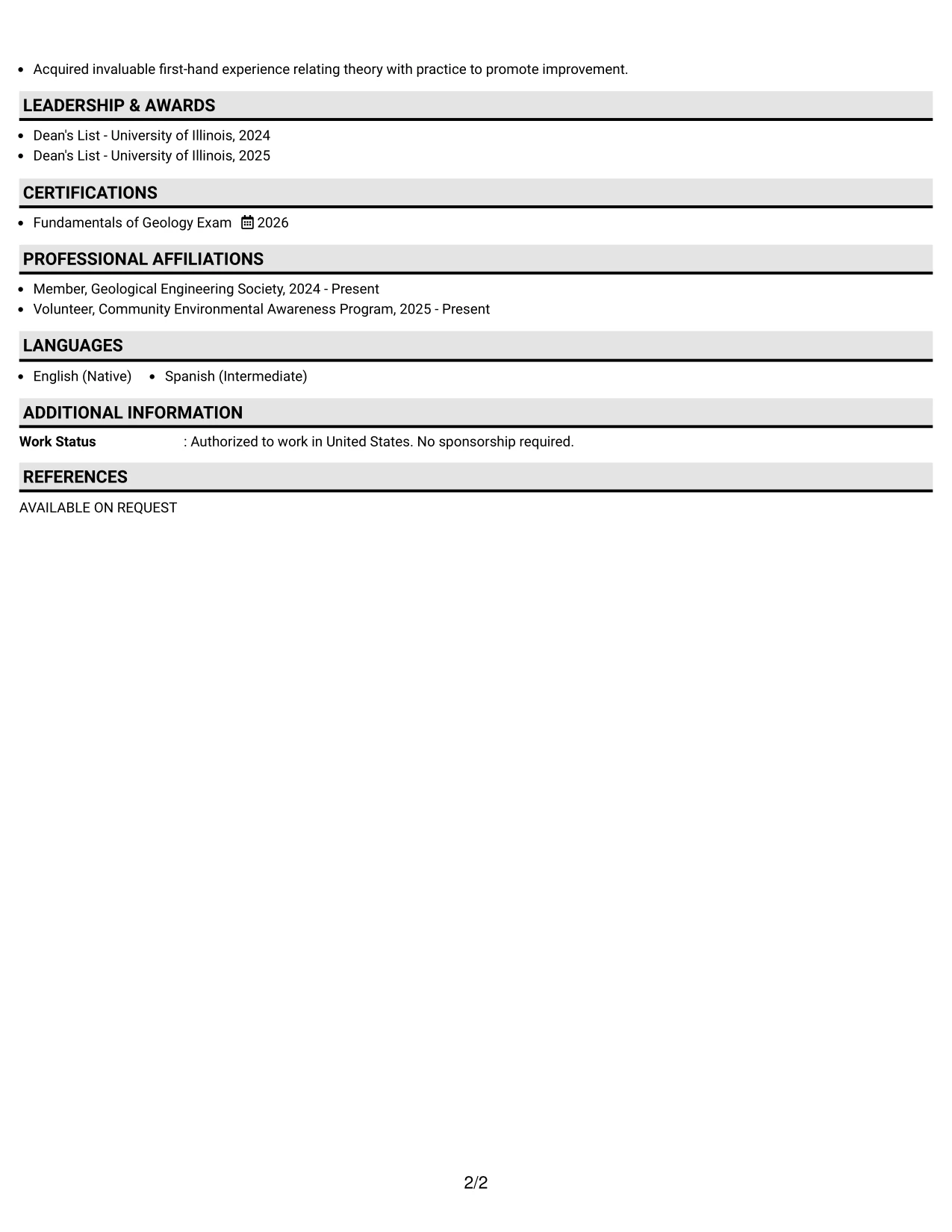 Resume Example Page 2