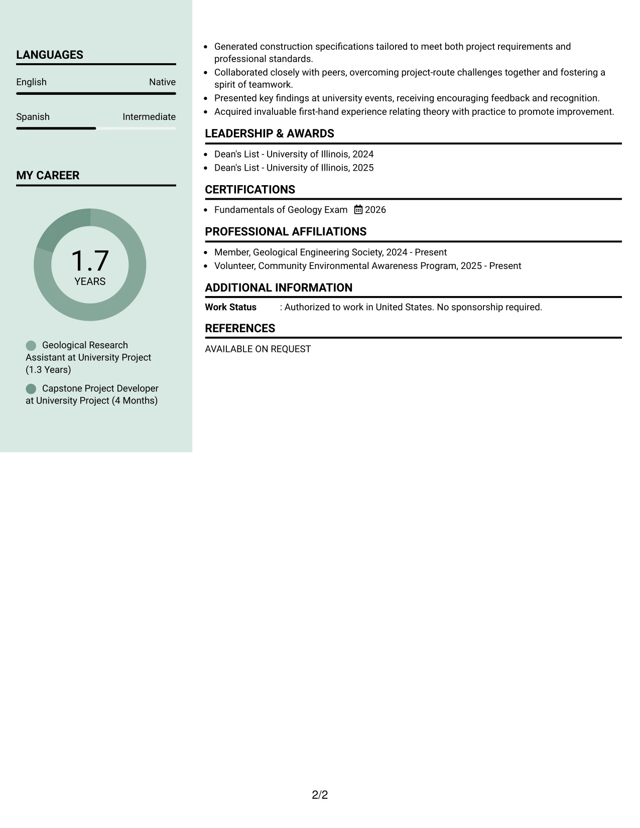 Resume Example Page 2
