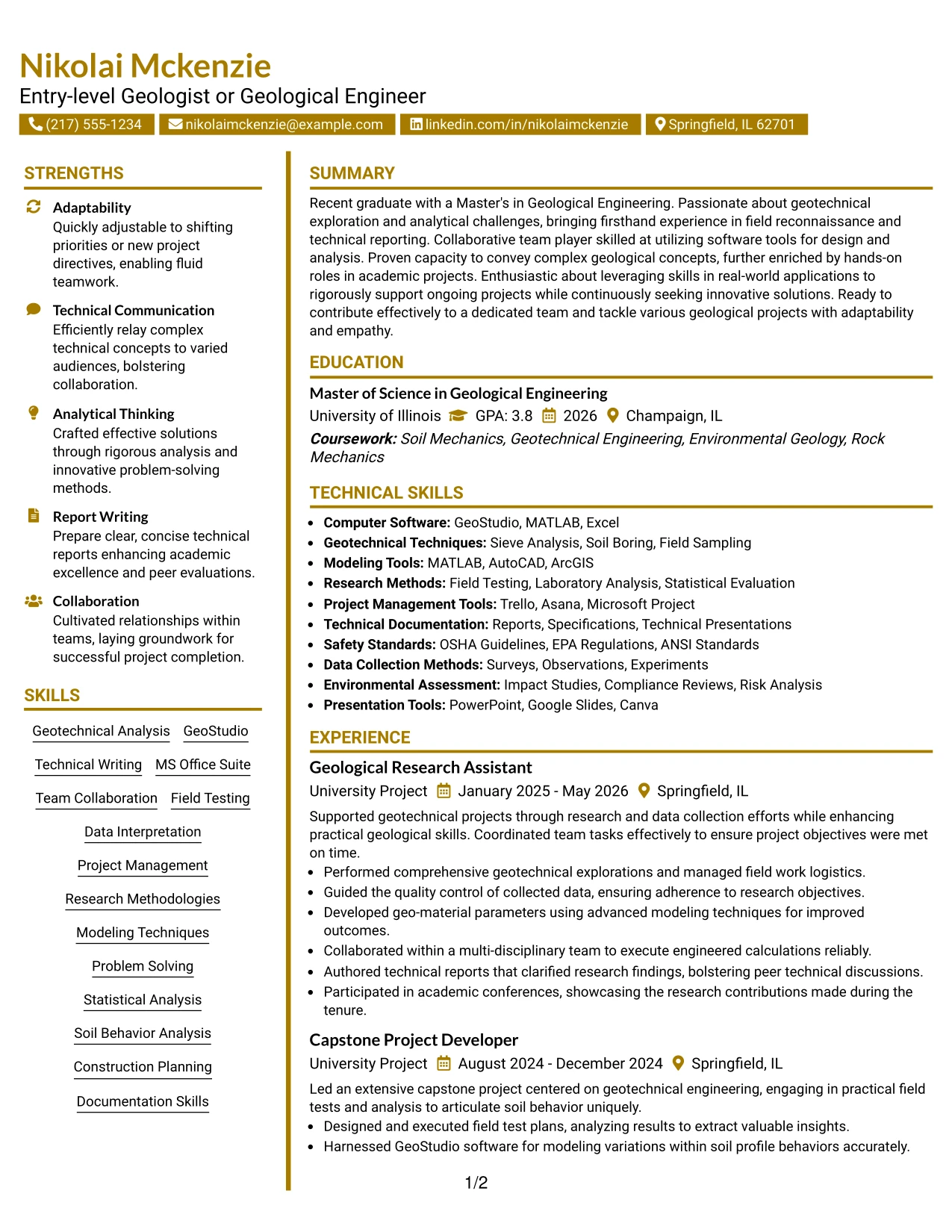 Resume Example Page 1
