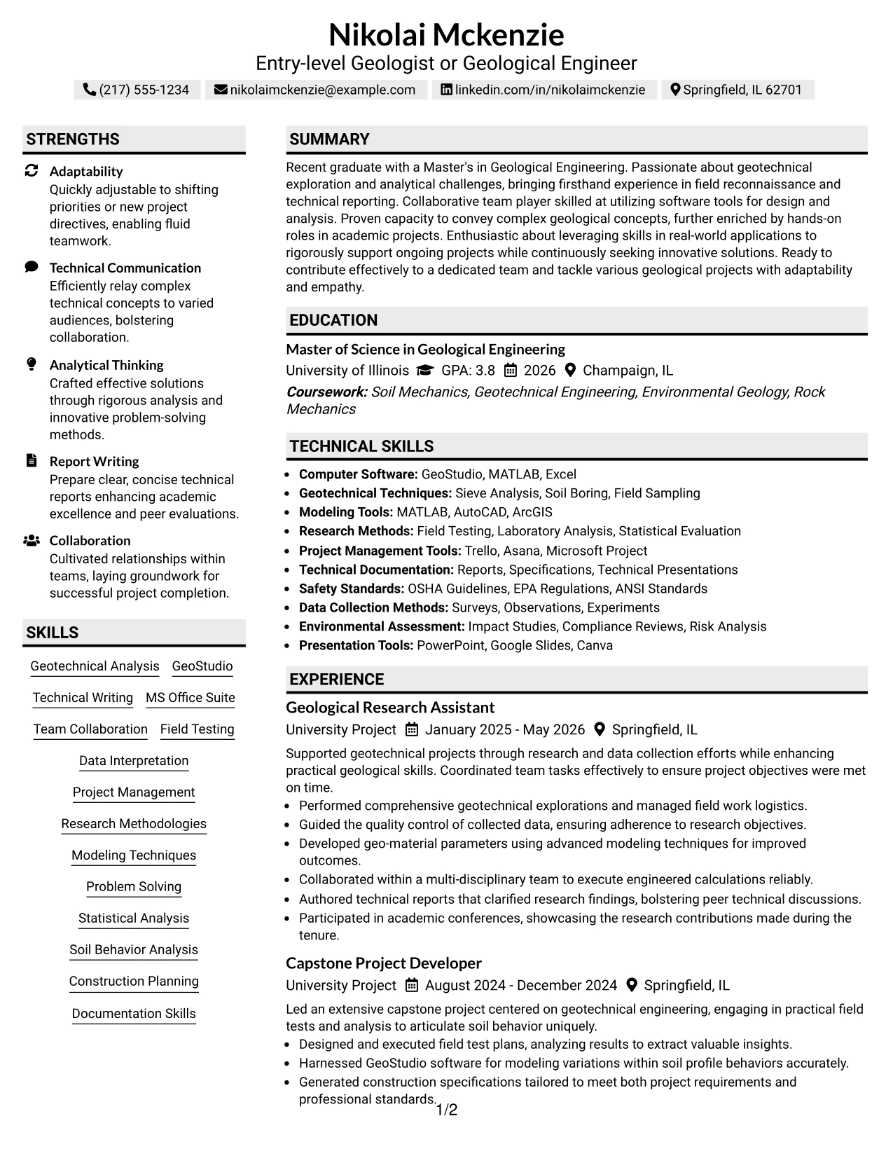 Resume Example Page 1