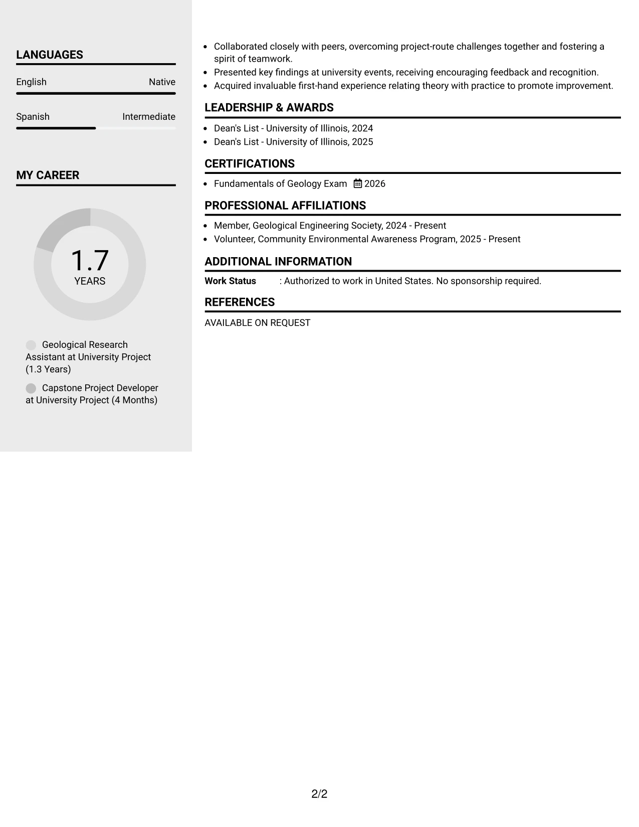 Resume Example Page 2