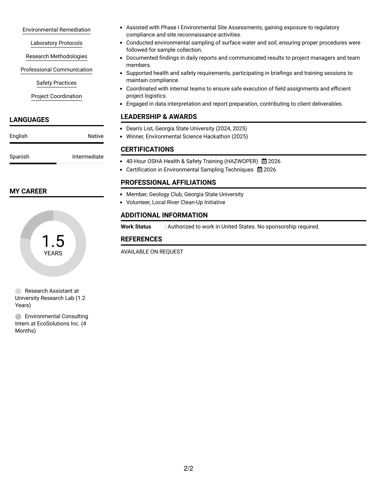 Resume Example Page 2