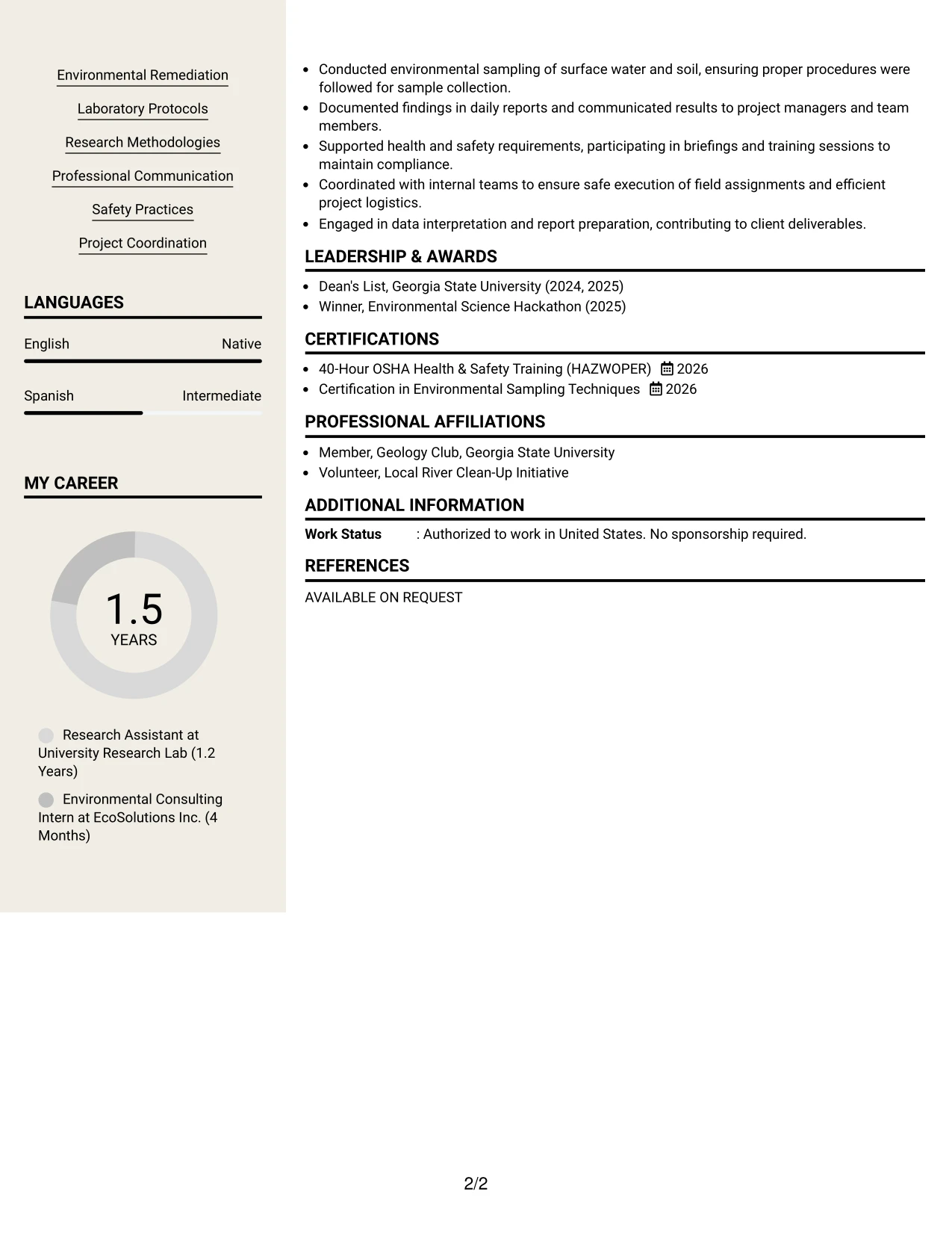 Resume Example Page 2