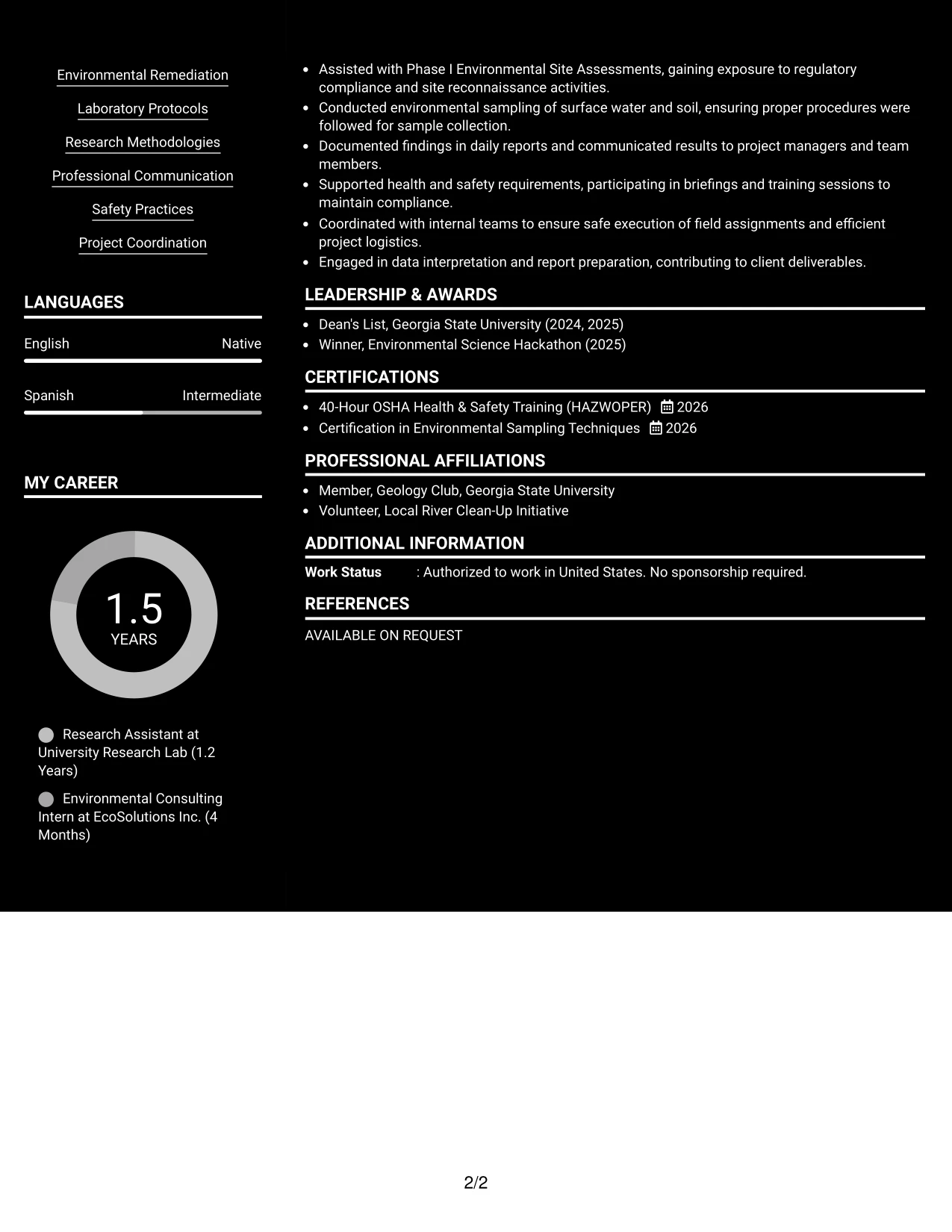 Resume Example Page 2