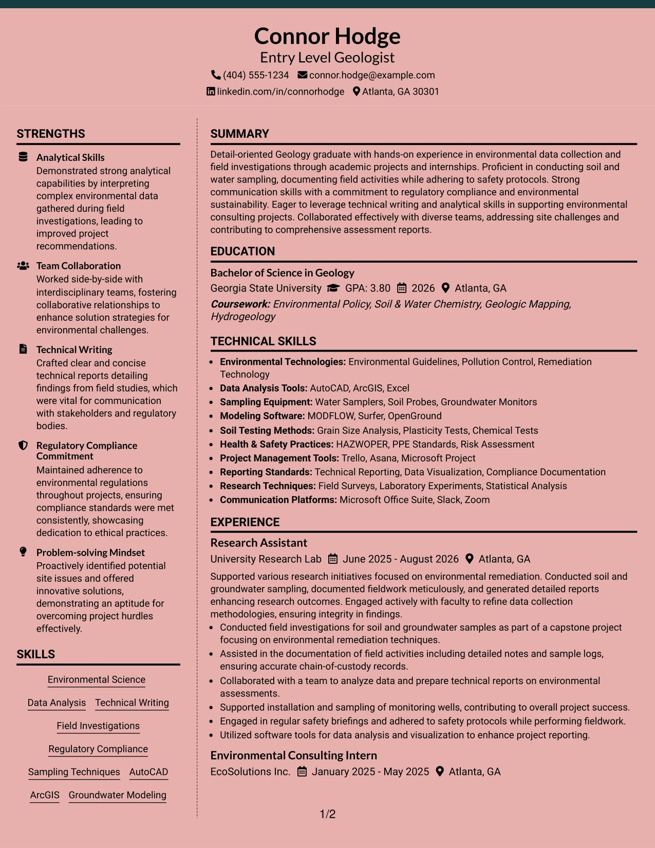 Resume Example Page 1