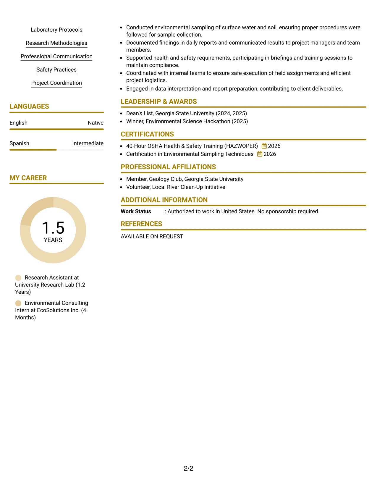 Resume Example Page 2