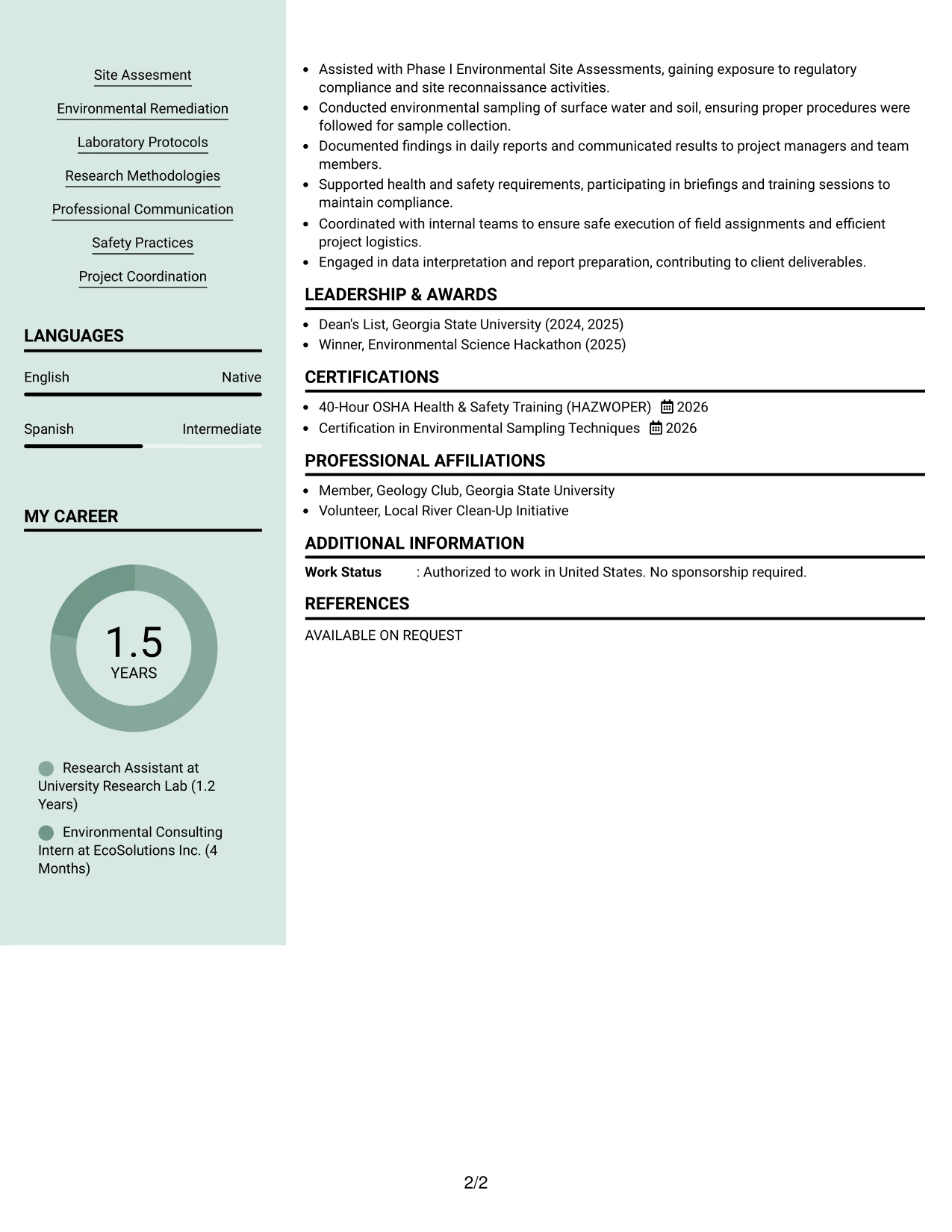 Resume Example Page 2