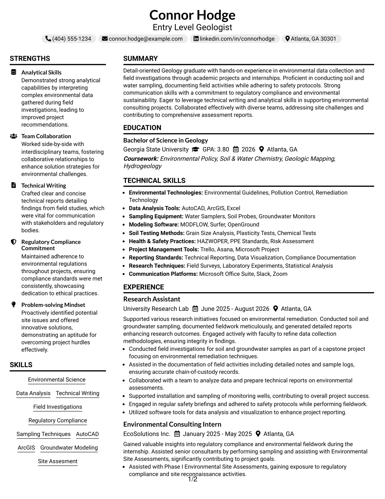 Resume Example Page 1
