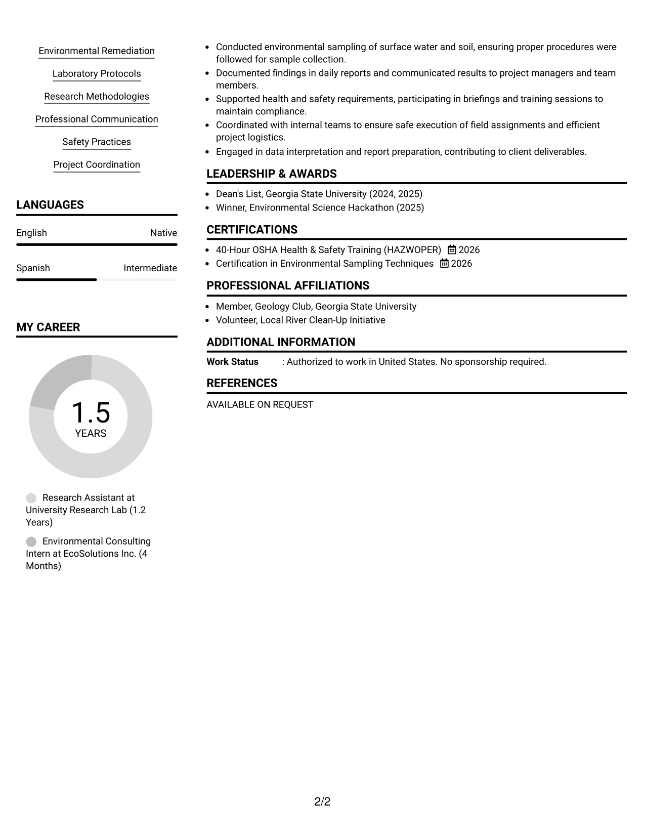 Resume Example Page 2