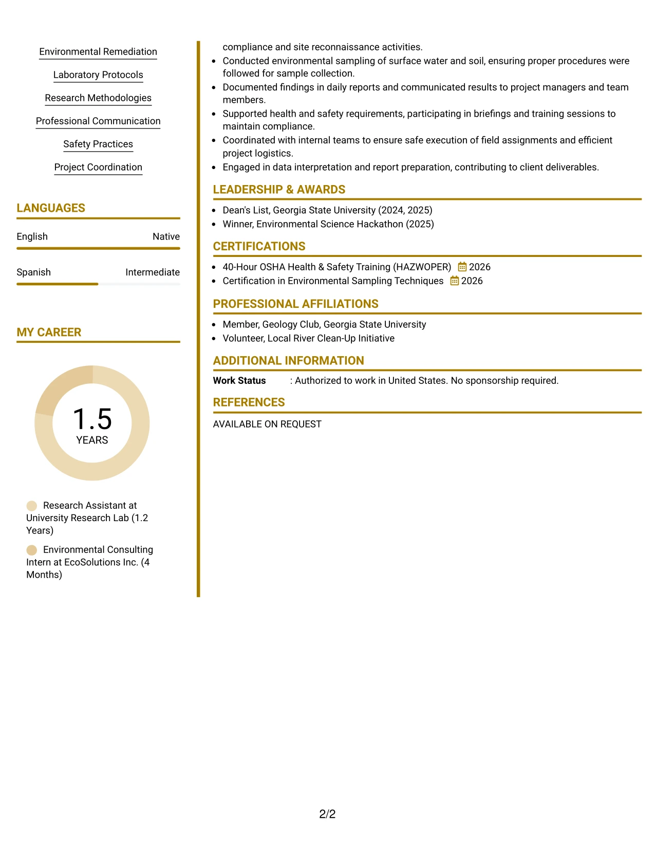 Resume Example Page 2
