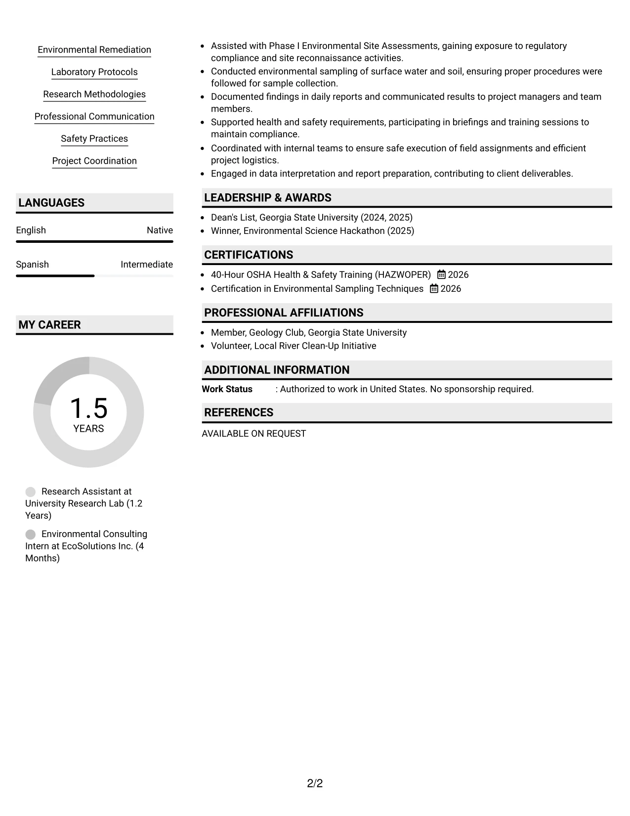 Resume Example Page 2