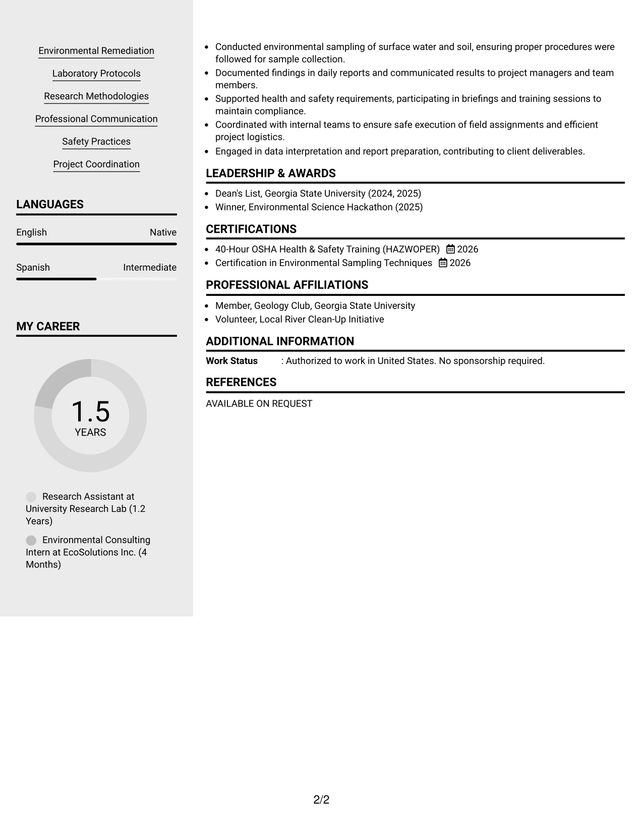Resume Example Page 2