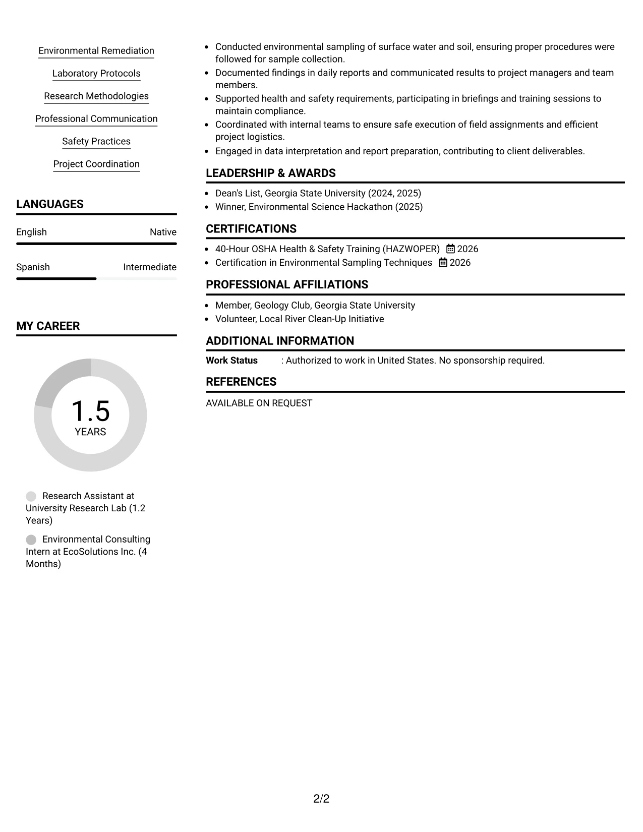 Resume Example Page 2