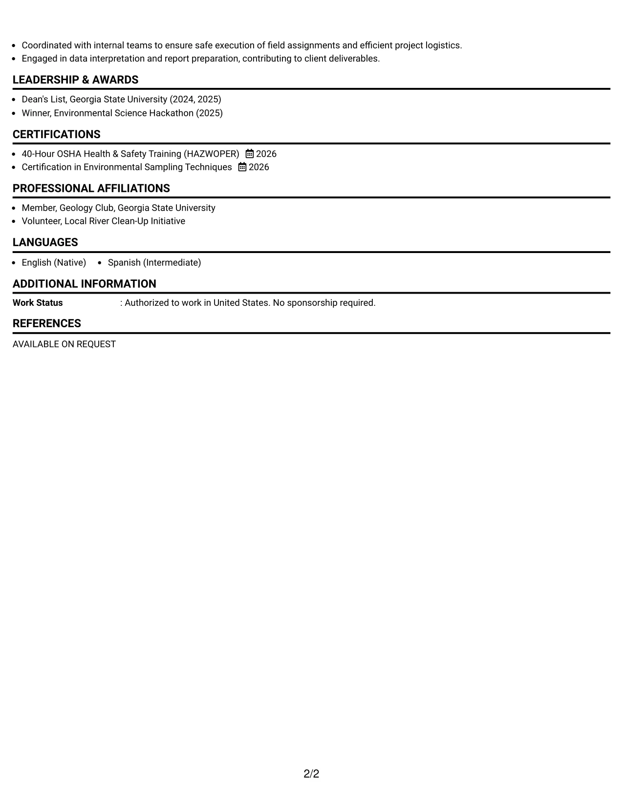 Resume Example Page 2