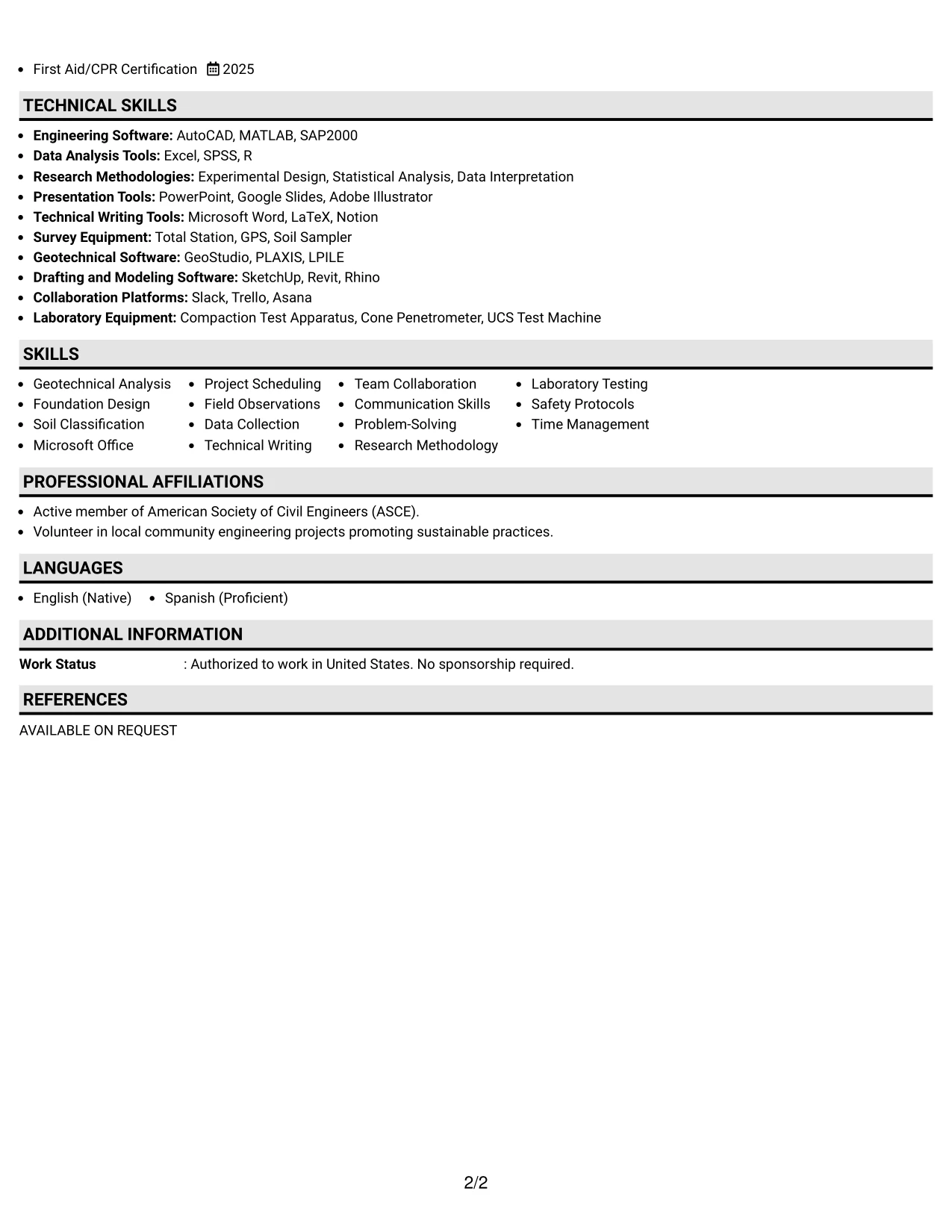 Resume Example Page 2