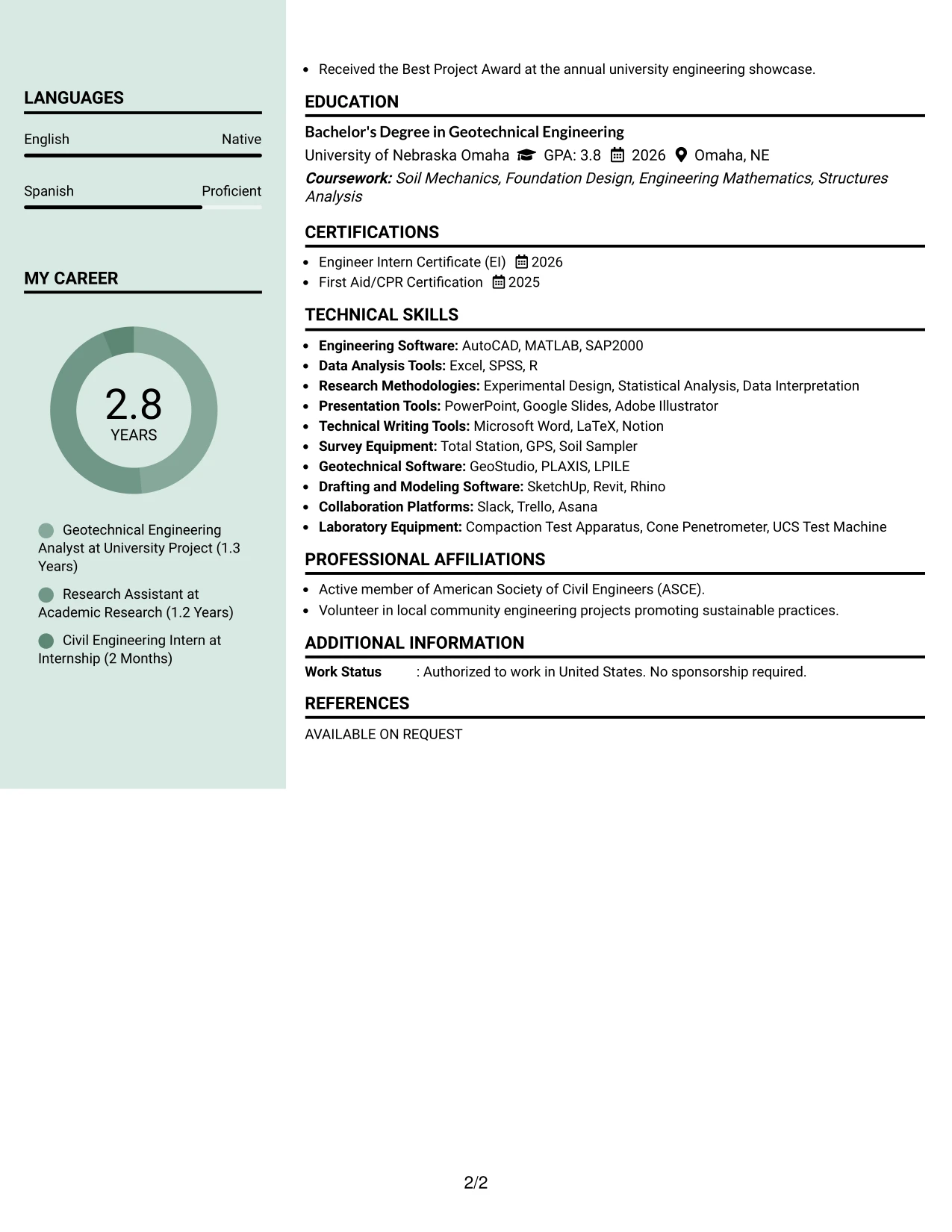 Resume Example Page 2