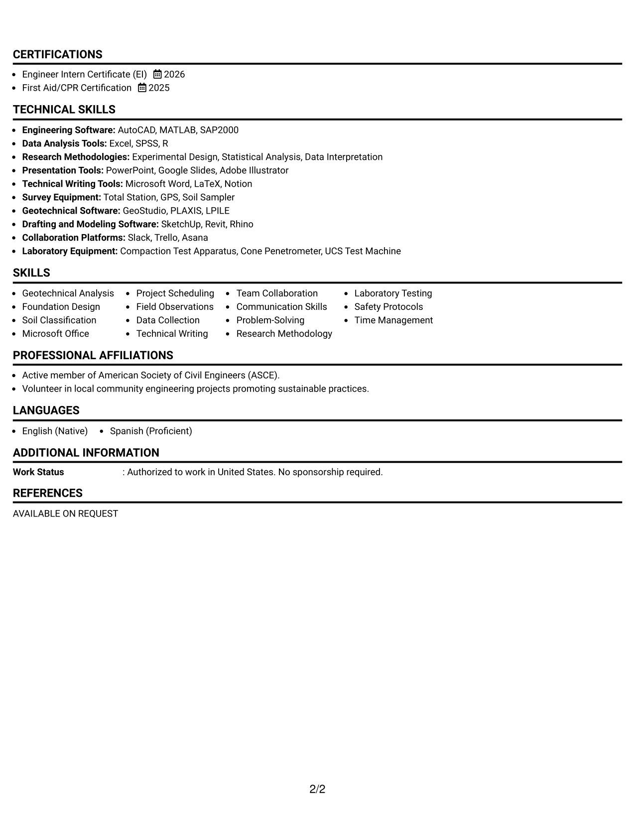 Resume Example Page 2