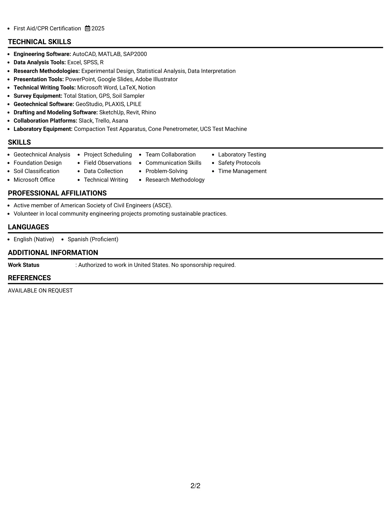 Resume Example Page 2