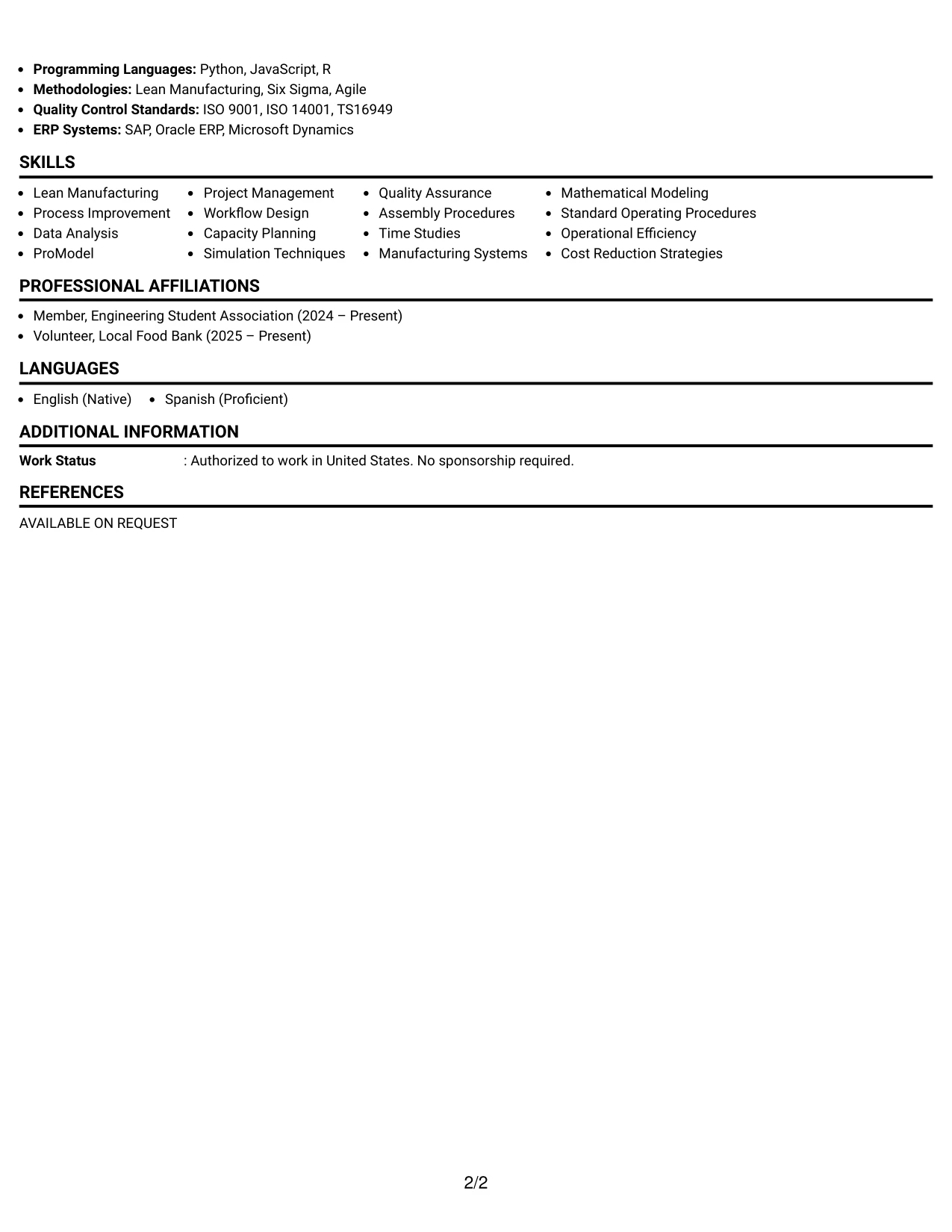 Resume Example Page 2