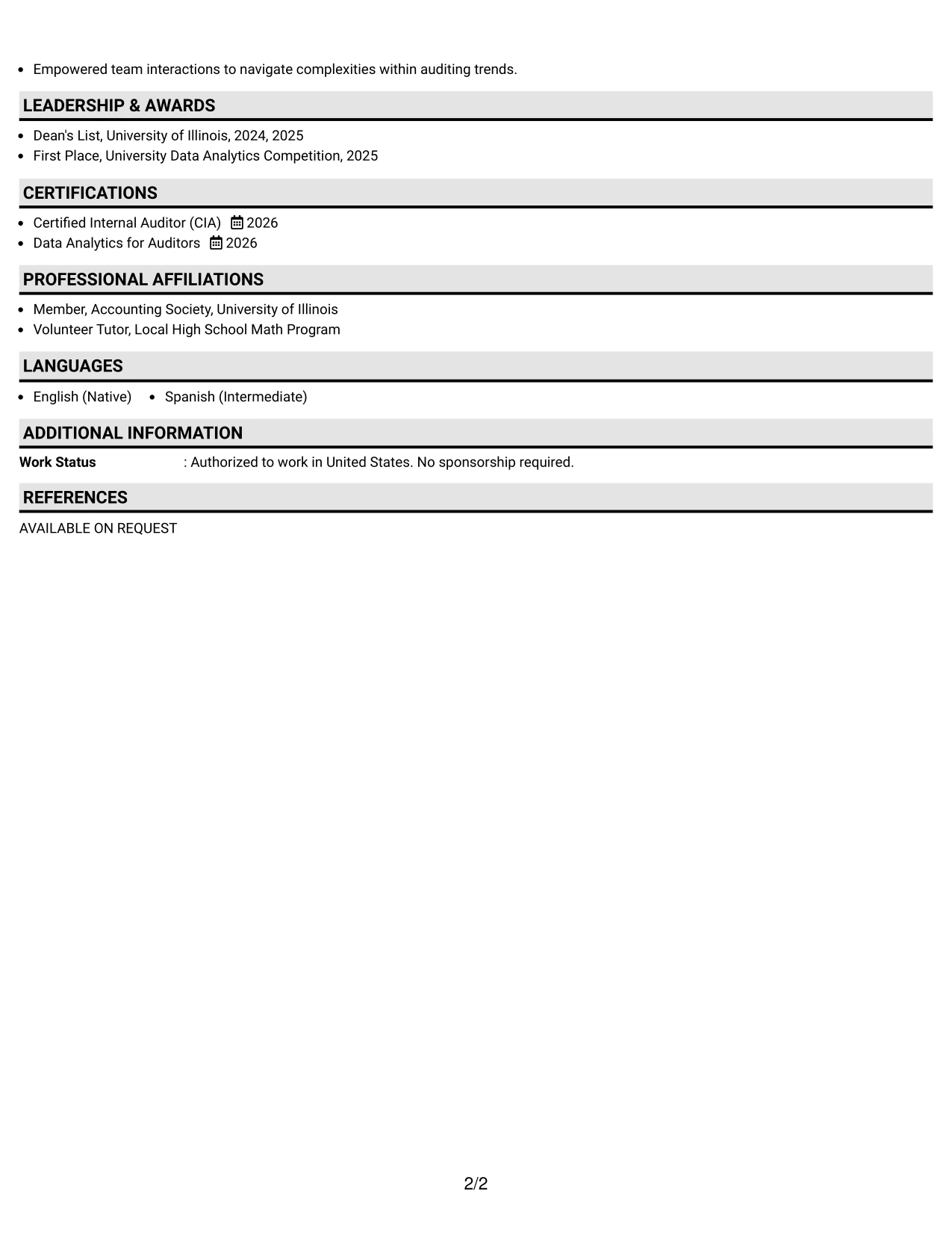 Resume Example Page 2