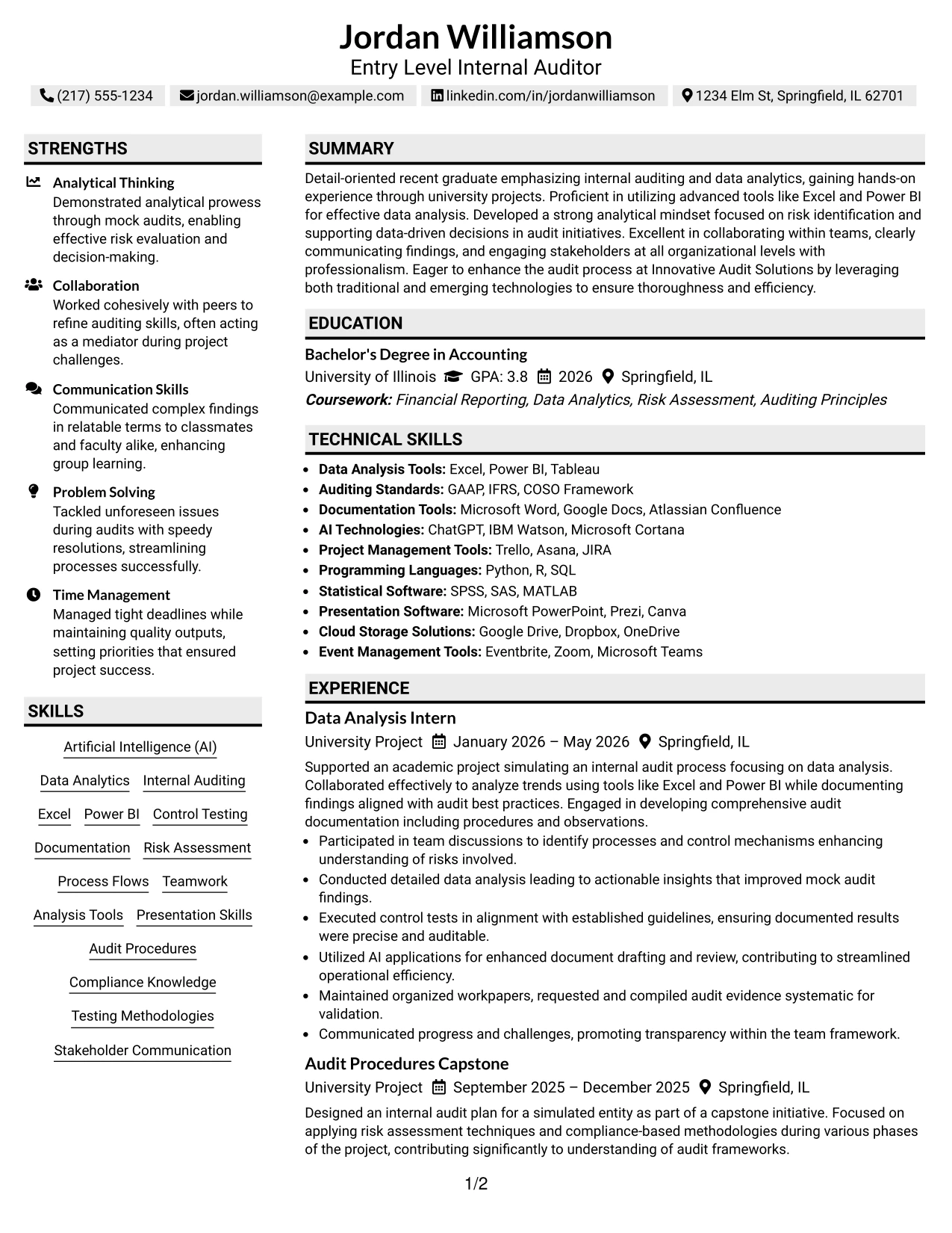 Resume Example Page 1