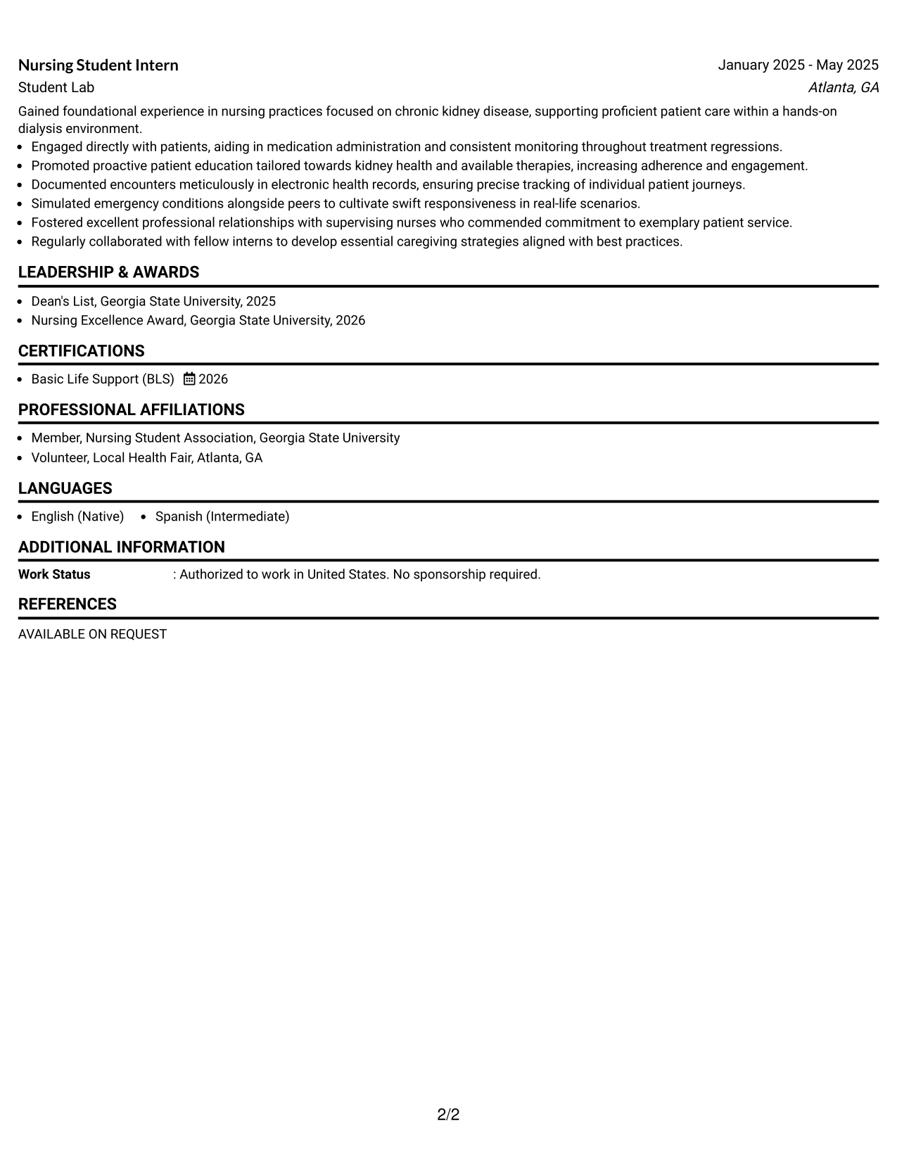 Resume Example Page 2