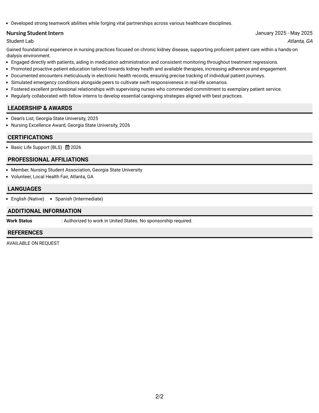 Resume Example Page 2