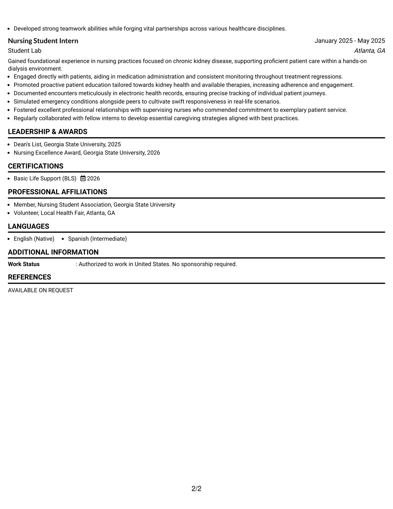 Resume Example Page 2
