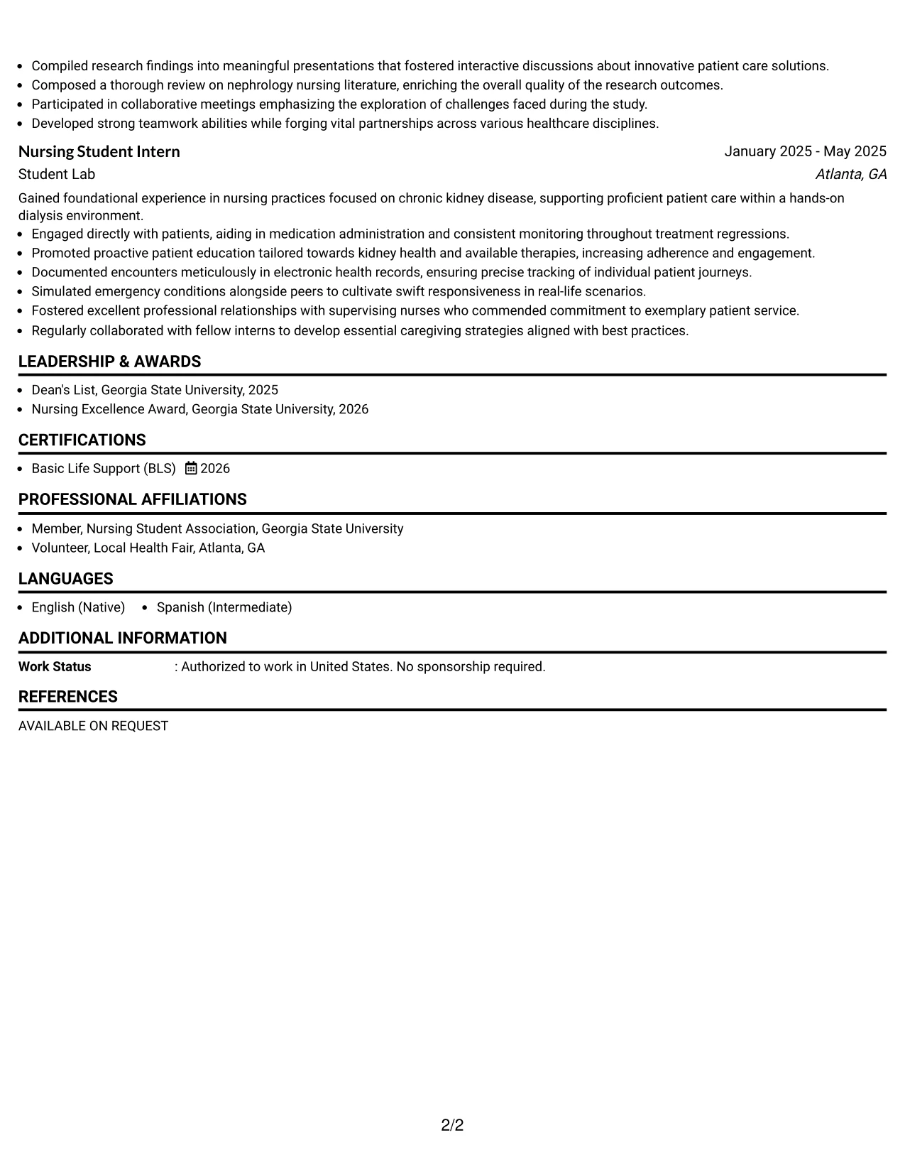 Resume Example Page 2