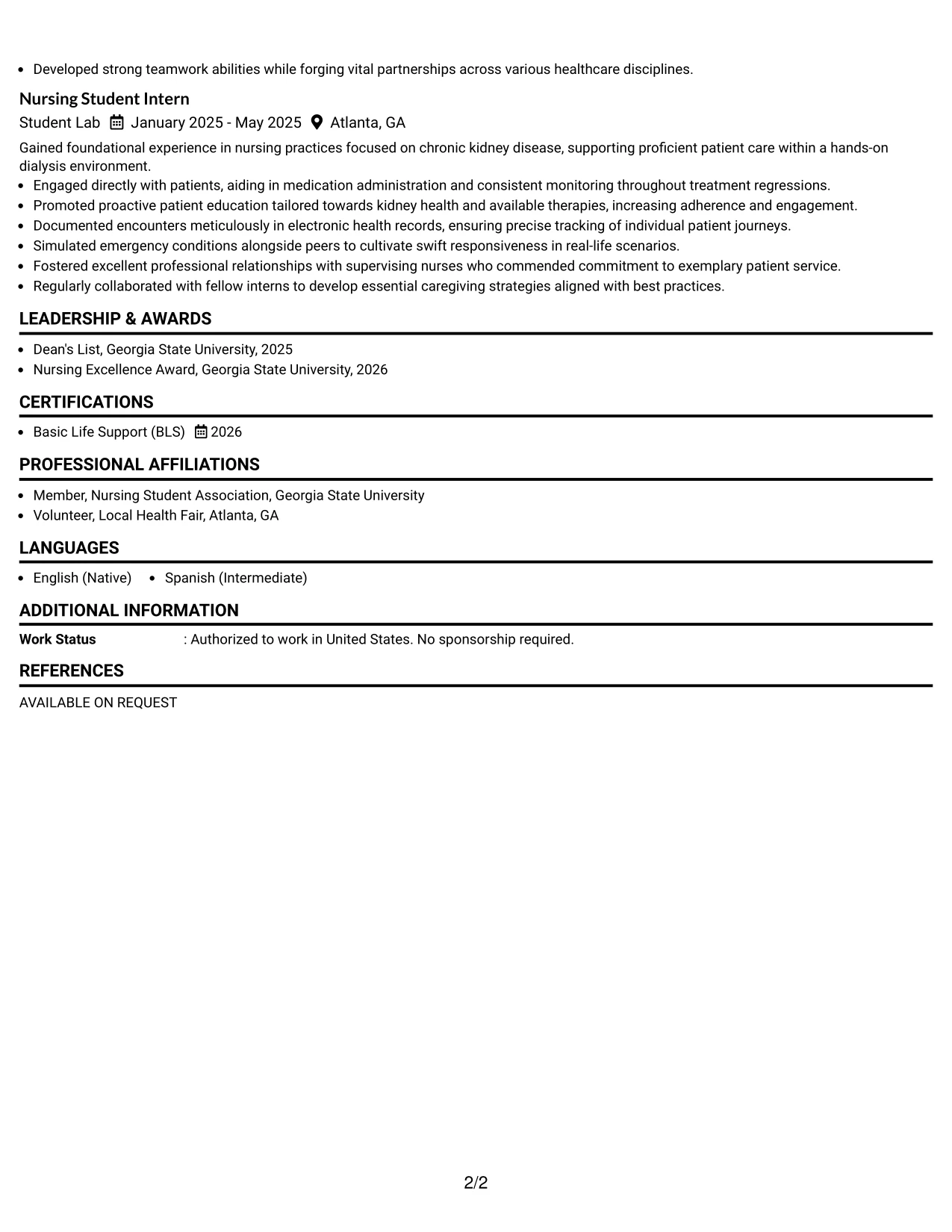Resume Example Page 2