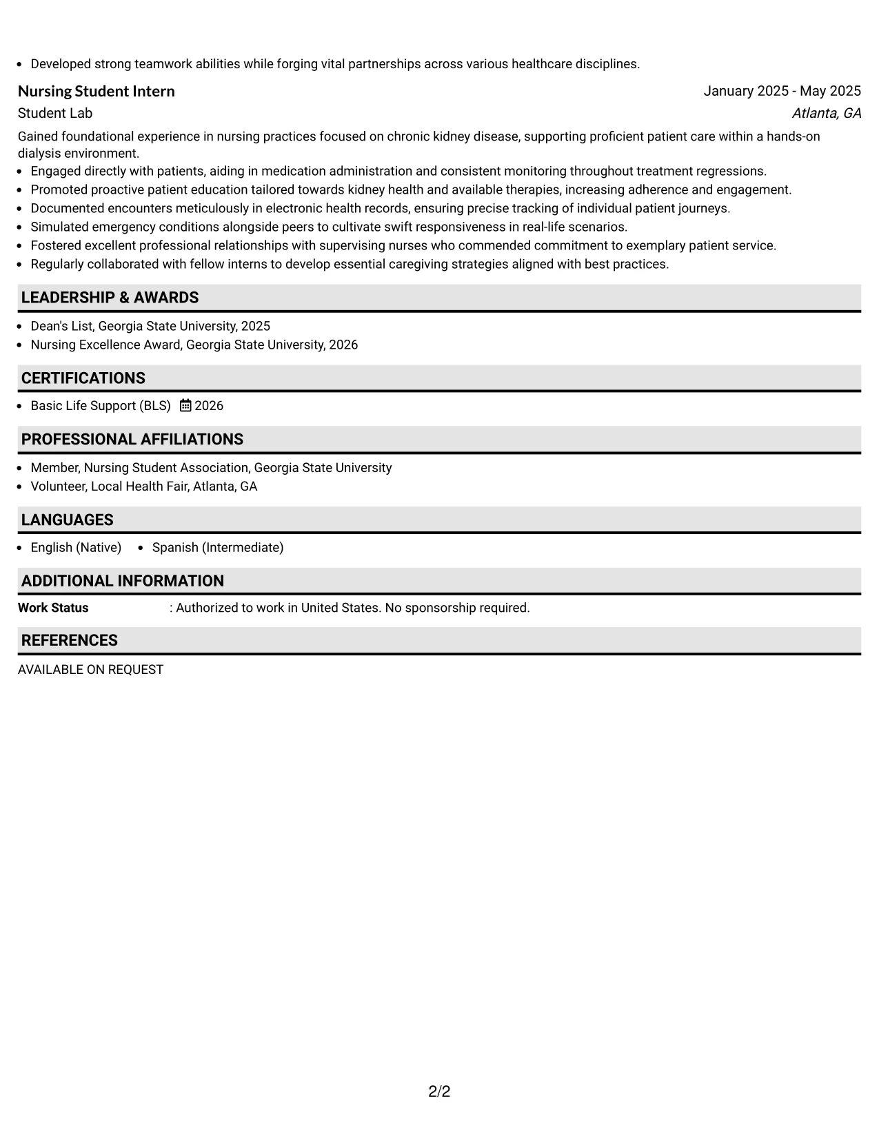 Resume Example Page 2