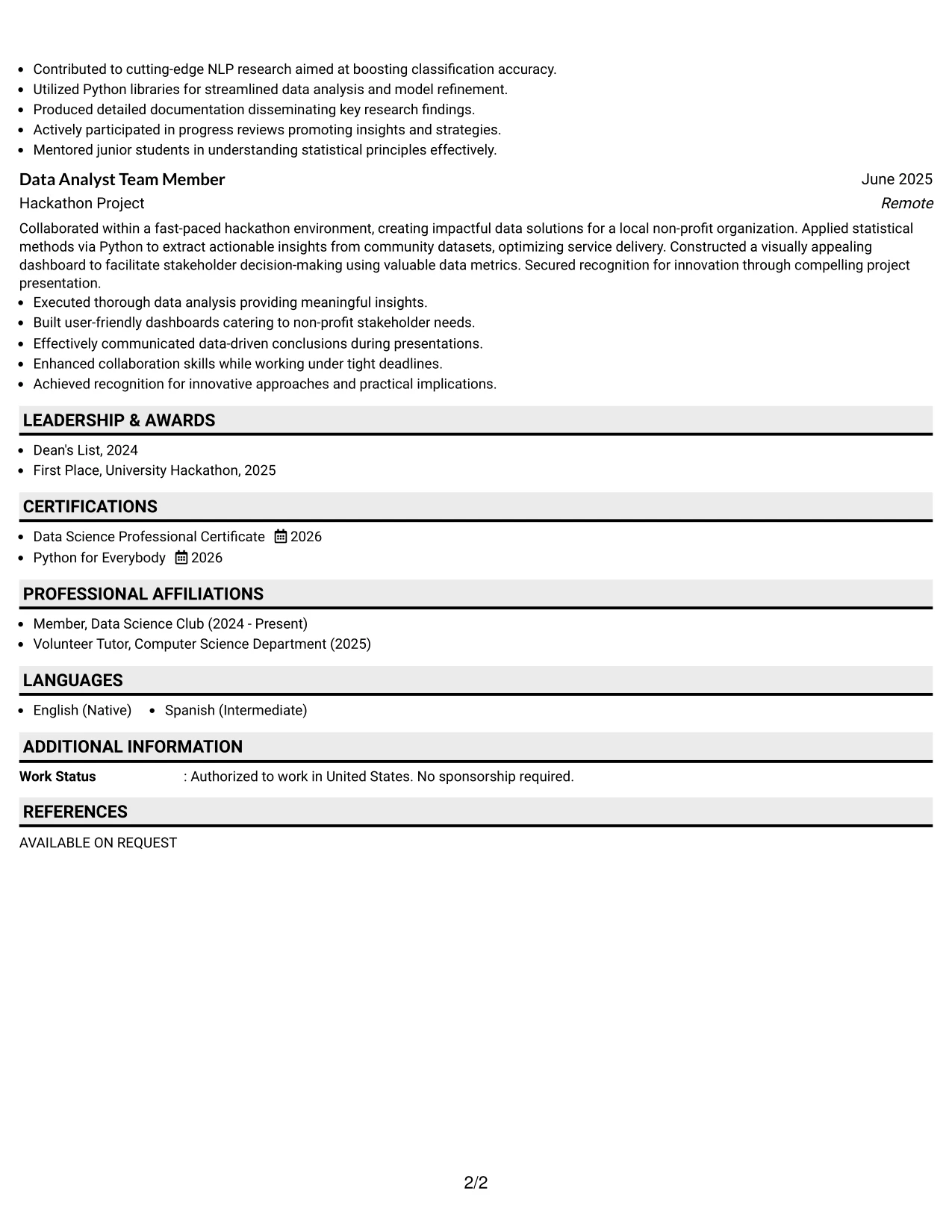 Resume Example Page 2